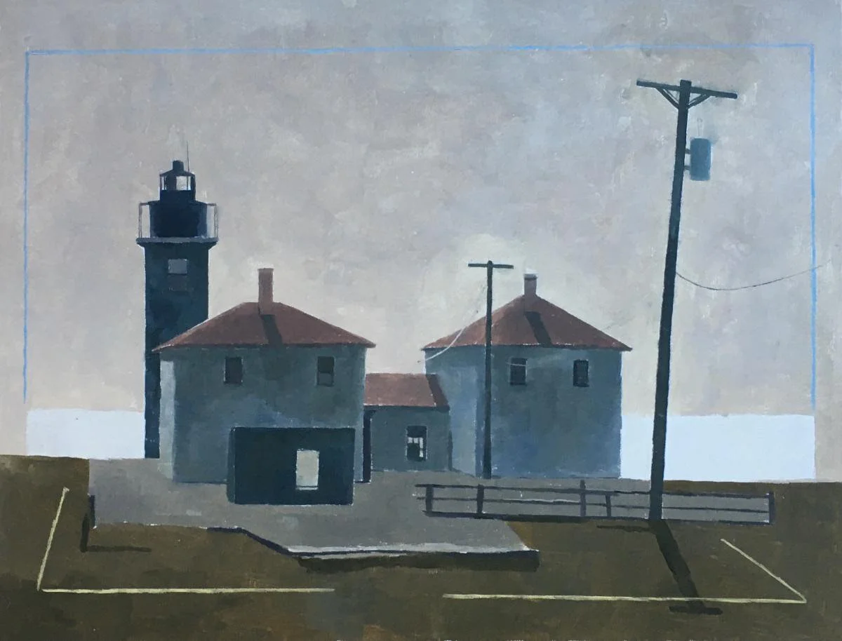 “At Noon,’’ by Niva Shrestha, in her show “Place,’’ at Galatea Fine Art, Boston, July 2-Aug. 1 She tells the gallery:"Architecture has been the main subject in my work for the last nine years. From windows to rooftops, stairs to poles; every line and shape are intertwined creating movements and stillness. Thus, I paint with the inspiration from these places where wonderful and playful compositions are naturally formed. ‘‘