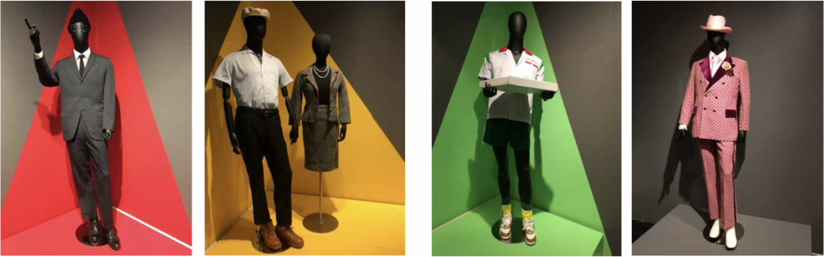 In “Ruth E. Carter’s Costume Retrospective’’ at the New Bedford Art Museum: Left to Right: '‘Malcolm X costume” from the film Malcolm X (1992); “Martin Luther King, Jr. and Coretta Scott King costumes” from the film Selma (2014); “Mookie costume” from the film Do the Right Thing (1989); “Rudy Ray Moore costume'‘ from the film, Dolemite is My Name” (2019). Photographs by Don Wilkinson. Don Wilkinson comments:"From days of slavery and human bondage represented by Roots, throughout the early days of the modern Civil Rights Movement of Malcolm X and Selma and onto the culturally significant Blaxploitation era pegged by Dolemite is My Name, Carter and her crew nail it.“And what of Do the Right Thing? It’s a 32-year-old movie that is as relevant now as it was when it was released. The critical moment in it is when Radio Raheem is choked to death by a cop’s nightstick despite the cries and pleadings of onlookers. Nightstick or knee...the story is the same.’’