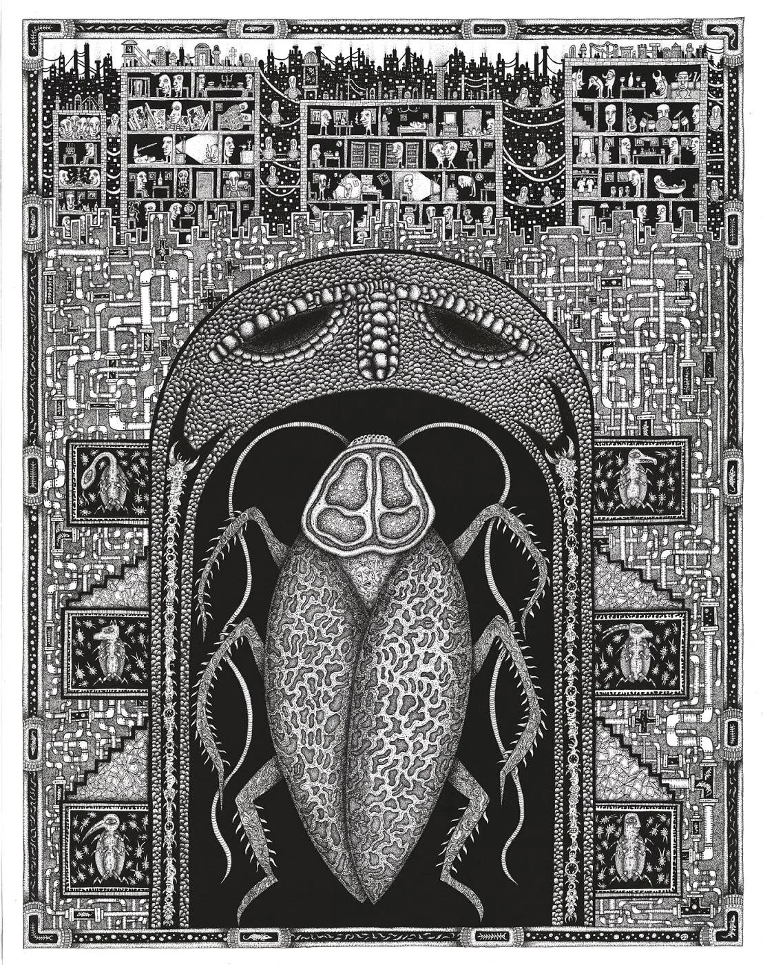 “Citadel of the Roach Queen” (dip pen and India ink), by Worcester-based James Dye, in the New England XI, a regional juried exhibition, at Galatea Fine Art, Boston, Aug. 6-29. Mr. Dye grew up in Holden, near Worcester.