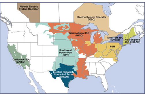 Regional transmission organizations in the continental U.S. — Graphic by BlckAssn&nbsp;