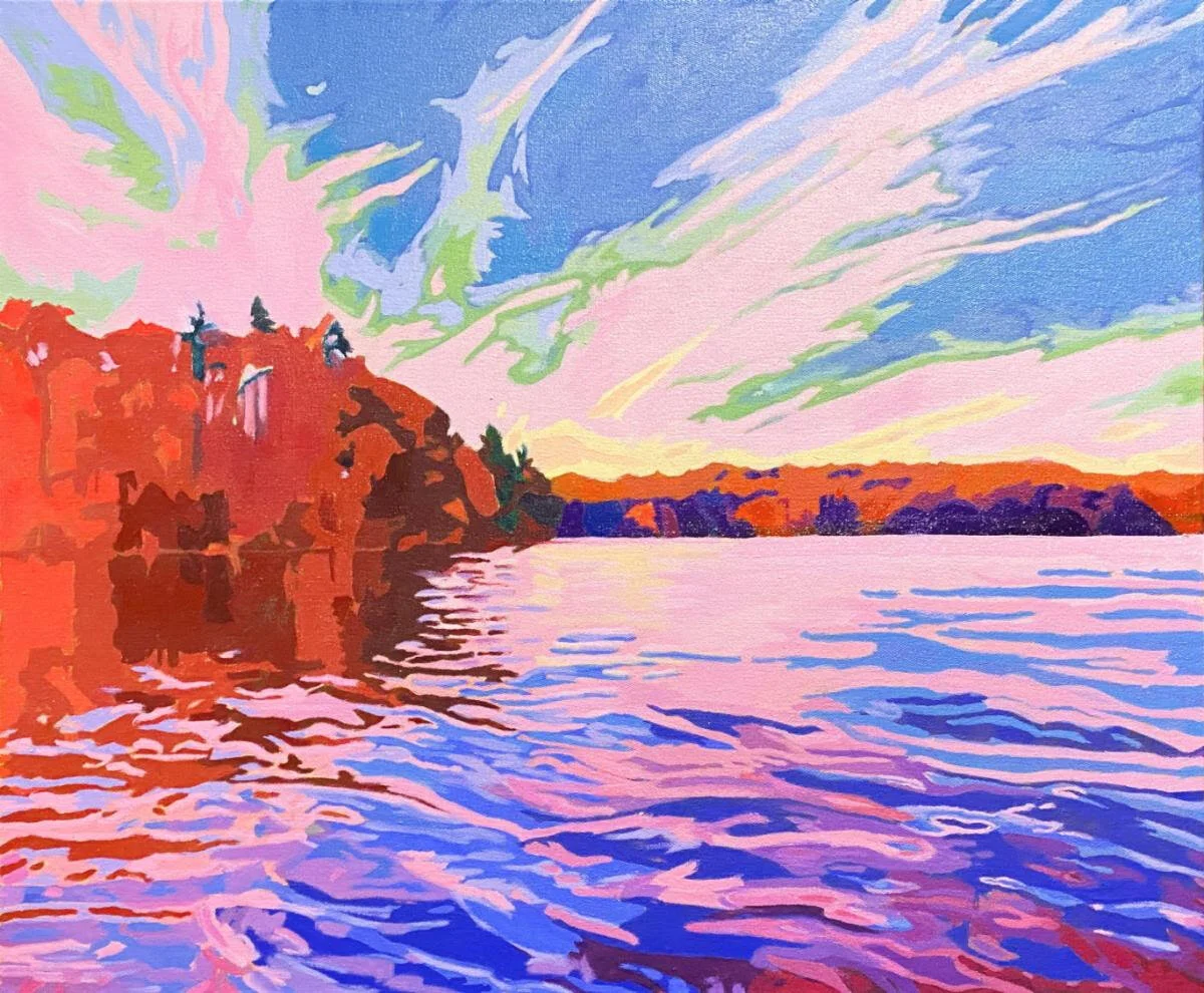 “Lake Sky”  (oil on canvas), by Kate Graham Heyd, in Galatea Fine Art’s (Boston) August show, “New England Collective XI.’’ She lives in Hopkinton, Mass., which is most famous as the starting point of the Boston Marathon and of the Charles River.