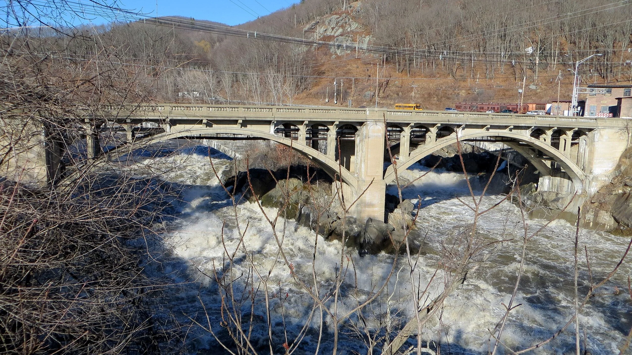 “Great Falls’’ in Bellows Falls, Vt. at high flow under the&nbsp;Vilas Bridge, taken from the end of Bridge St on the Vermont side, looking upriver.— Pbergstrom