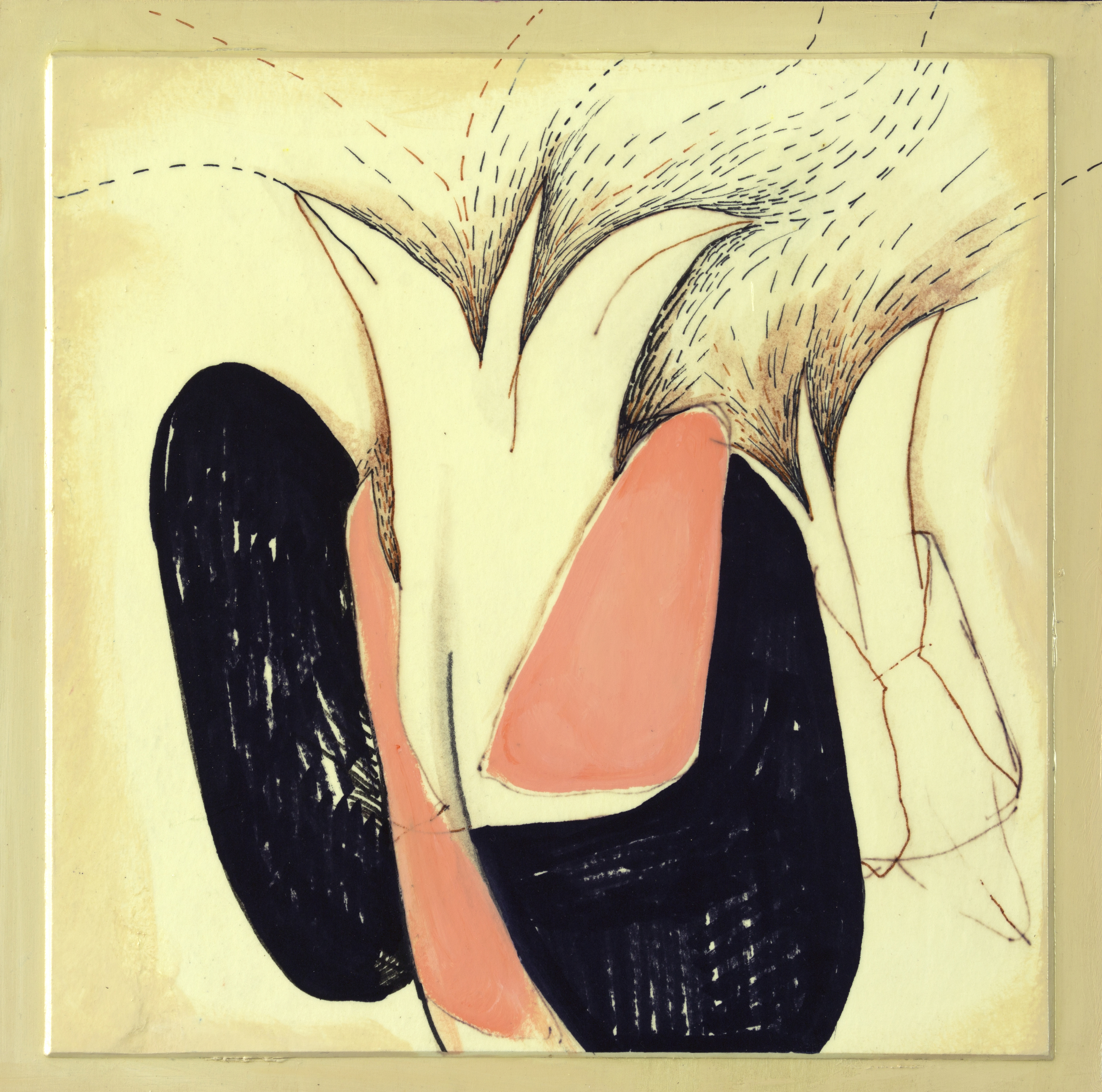 Hatching Spring 4, 10" x 10", mixed media on paper mnt. on wood