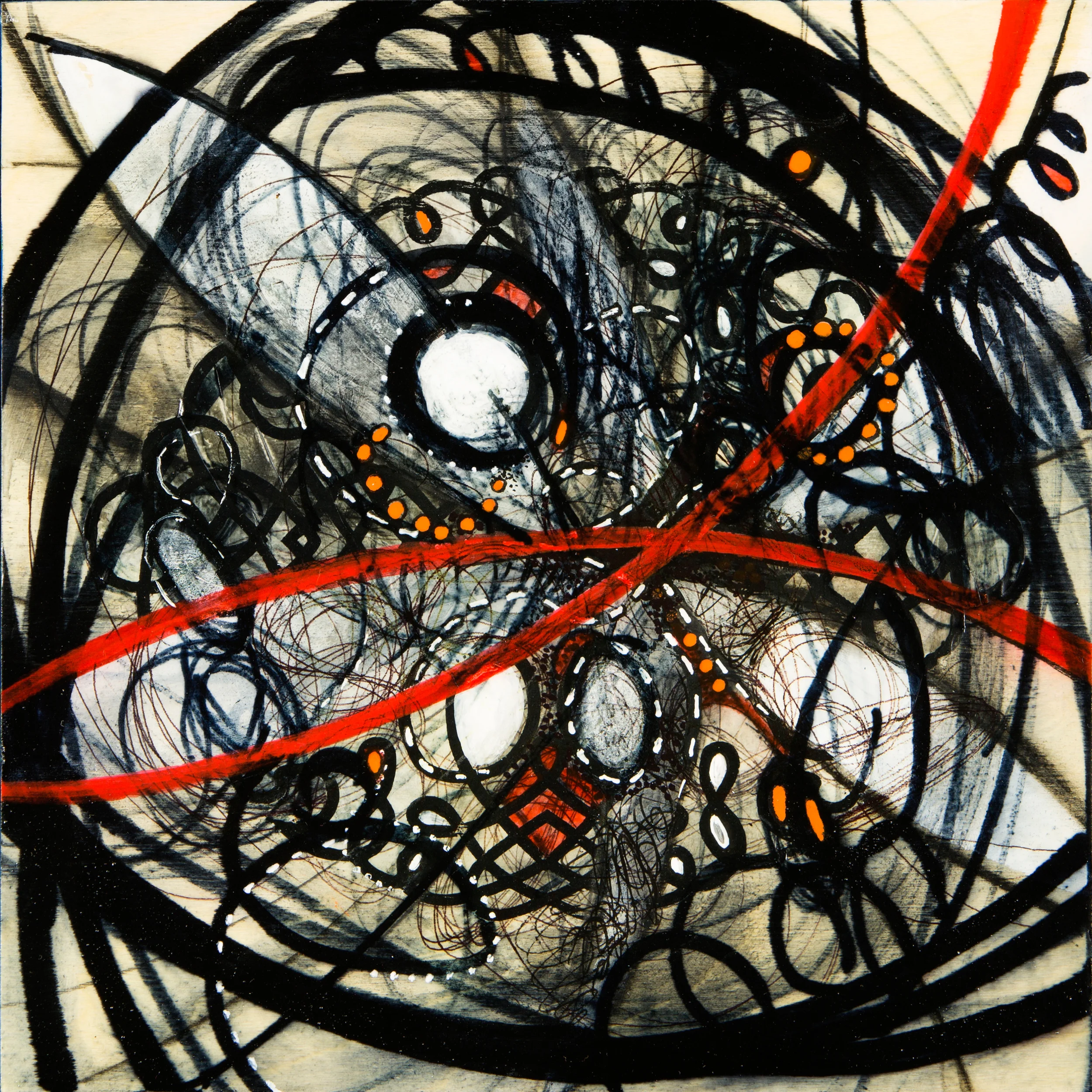 SOLD - Matrix 1, 11" x 11" framed, mixed media on wood