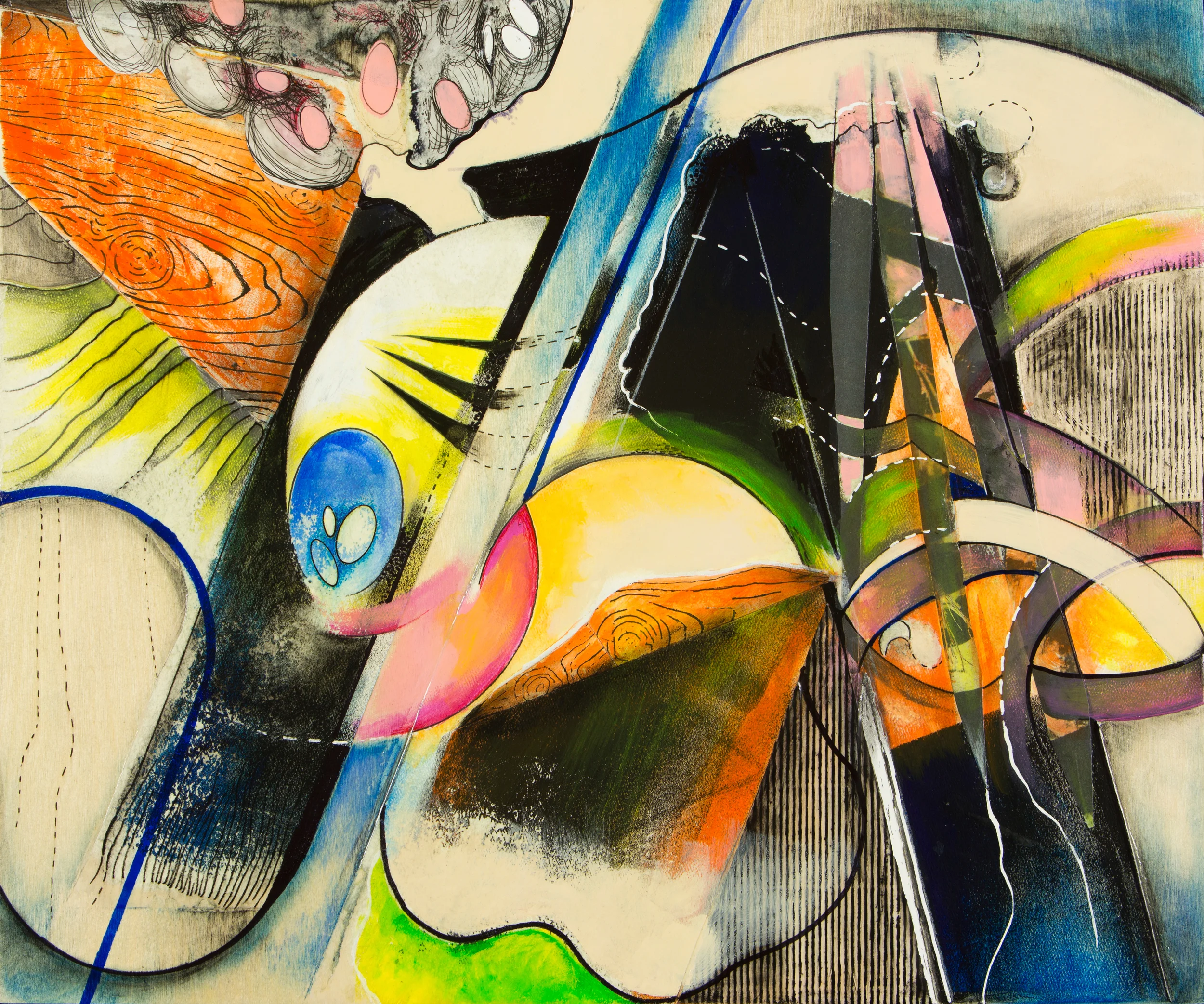 To the Point, 21" x 25", framed, mixed media on wood