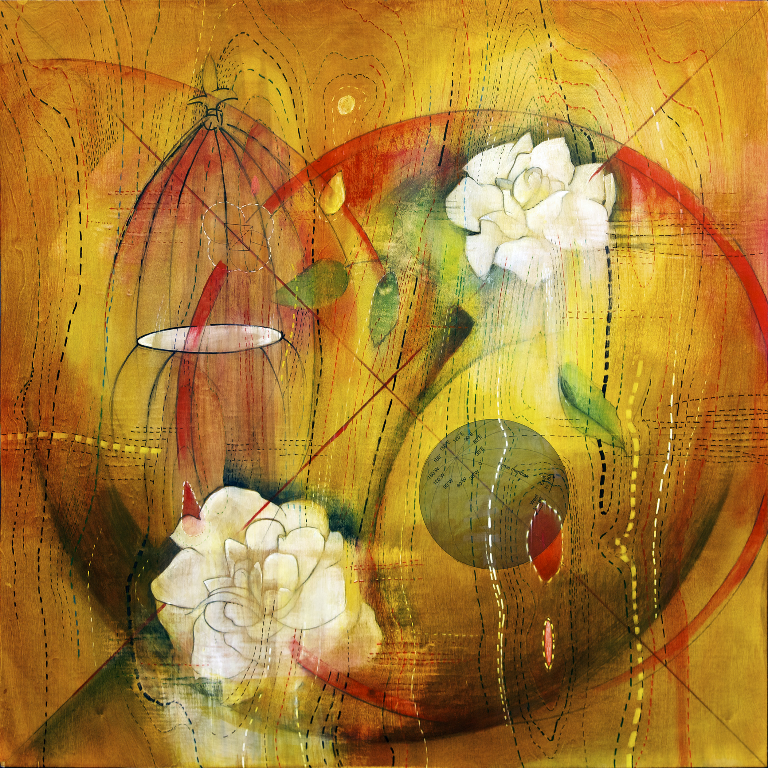 Rose Garden, 36" x 36", mixed media on wood