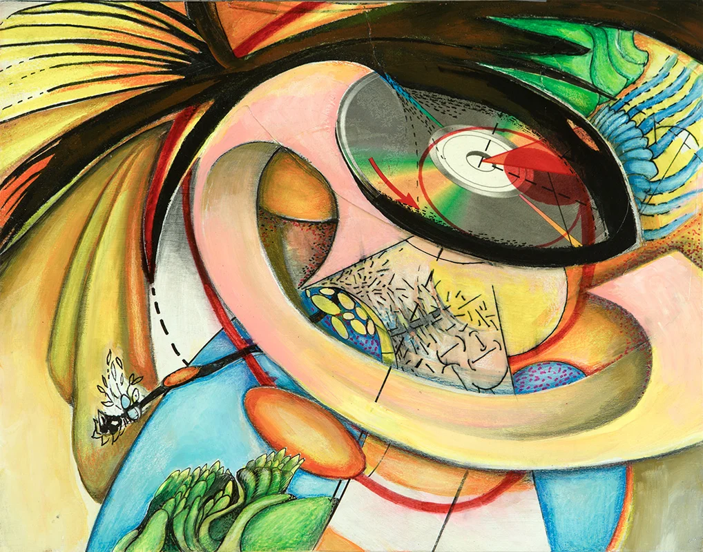 SOLD - Ring Around the Rosie, 11" x 14", mixed media on panel