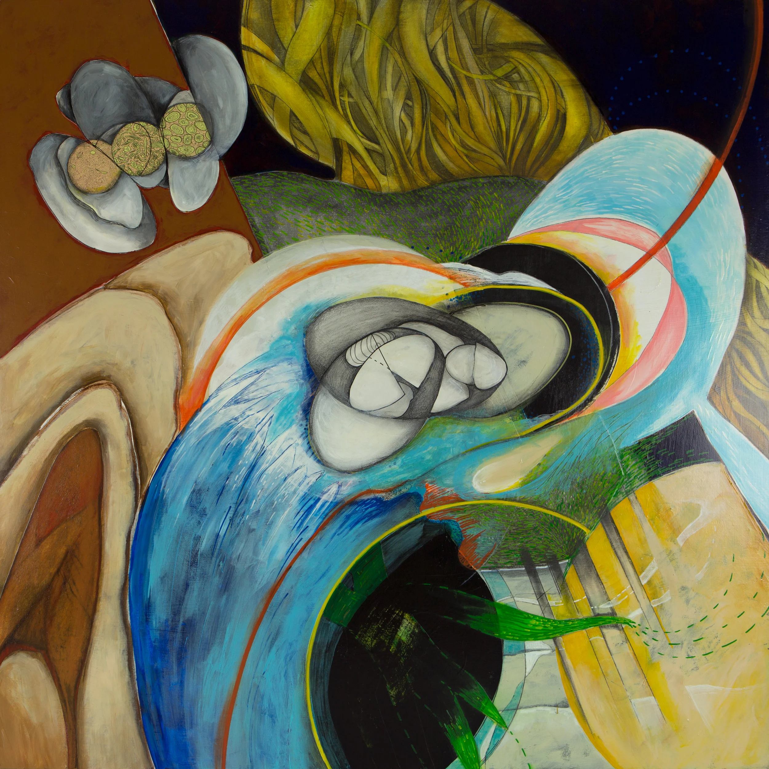"Spawning" 36" x 36" mm on wood