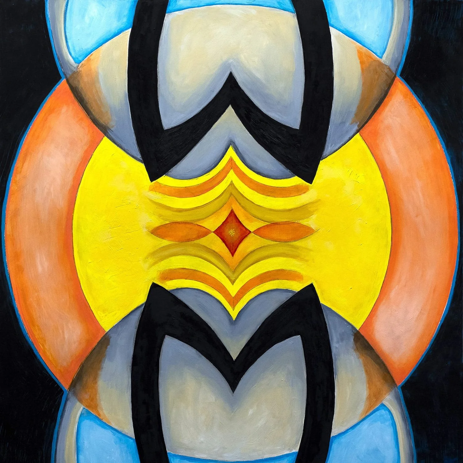 “Double OM” Oil, acrylic and graphite on wood, 36” x 36”, 2025