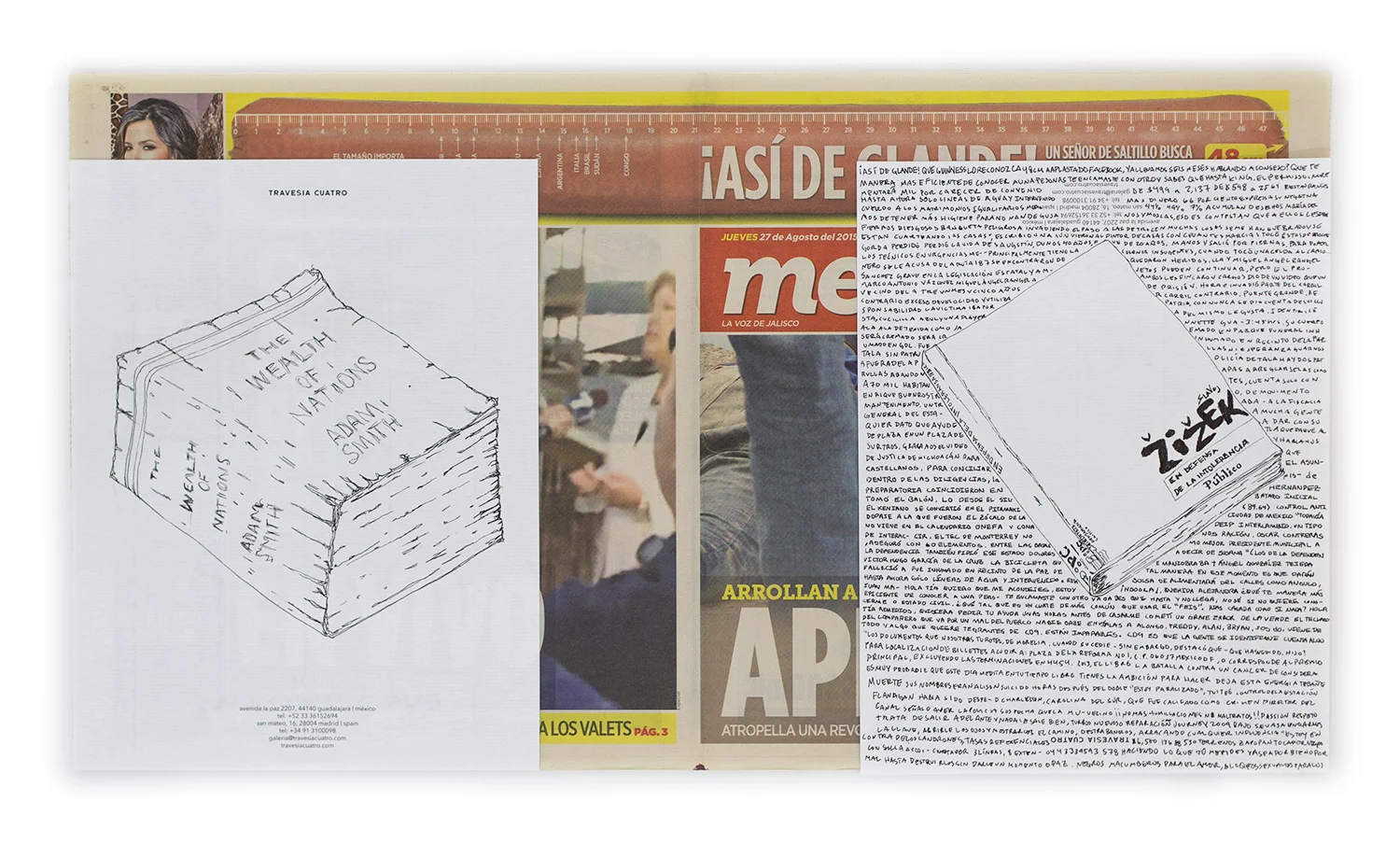 Political Drawing (Metro: Guadalajara, Mexico, Jueves 27 Agosto 2015) 2015 Ink on paper, daily newspaper 12 1/2 x 22 3/4 inches Drawings, 2014–