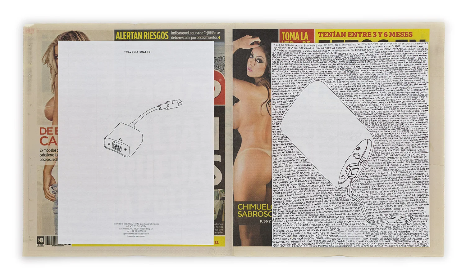Political Drawing (Metro: Guadalajara, Mexico, Martes 25 Agosto 2015) 2015 Ink on paper, daily newspaper 12 1/2 x 22 3/4 inches Drawings, 2014–