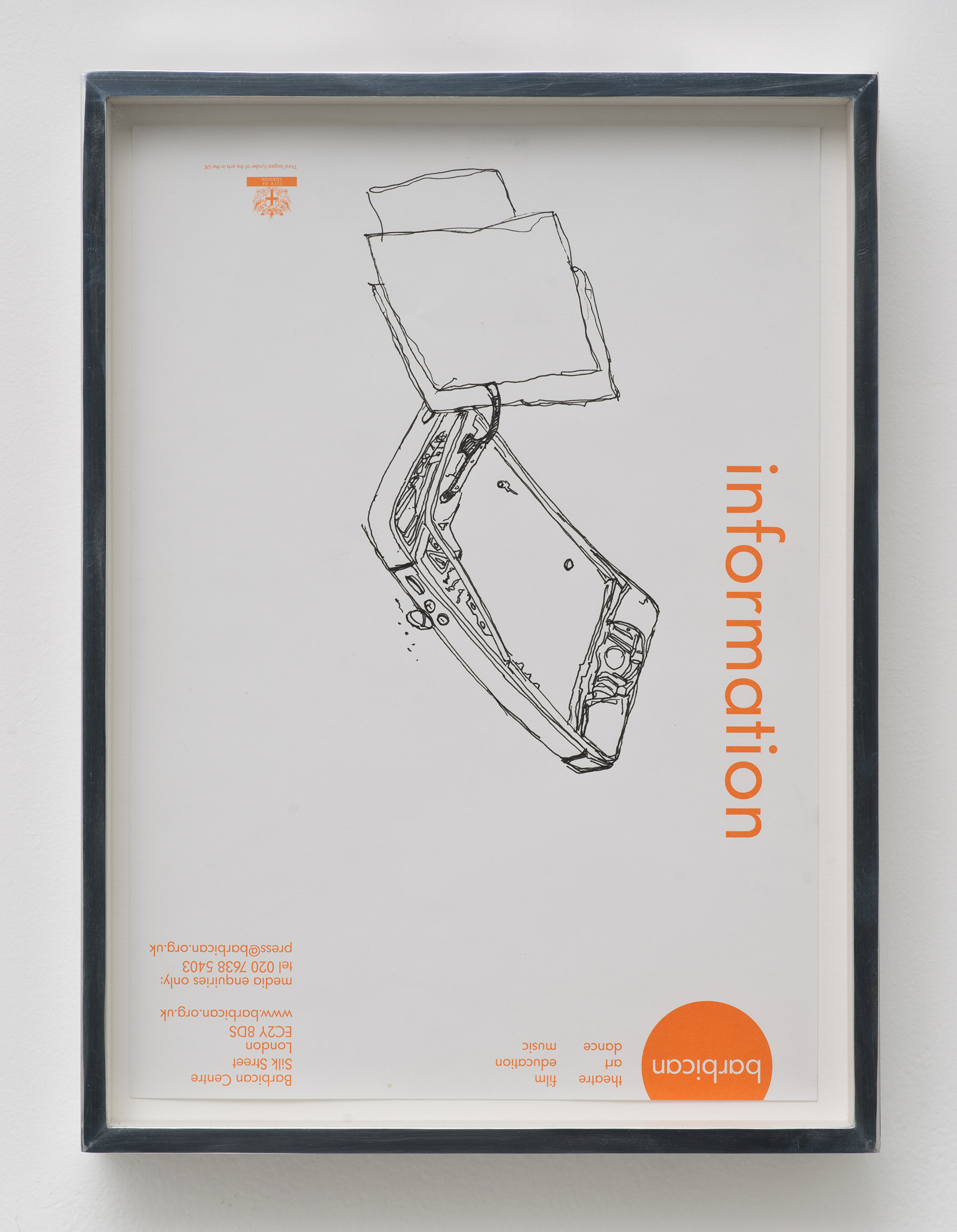   iPhone 5 A1429: Barbican Centre, London, United Kingdom, October 6, 2014    2015   Ink on letterhead  12 7/8 x &nbsp;9 1/2 inches   Drawings, 2014–     