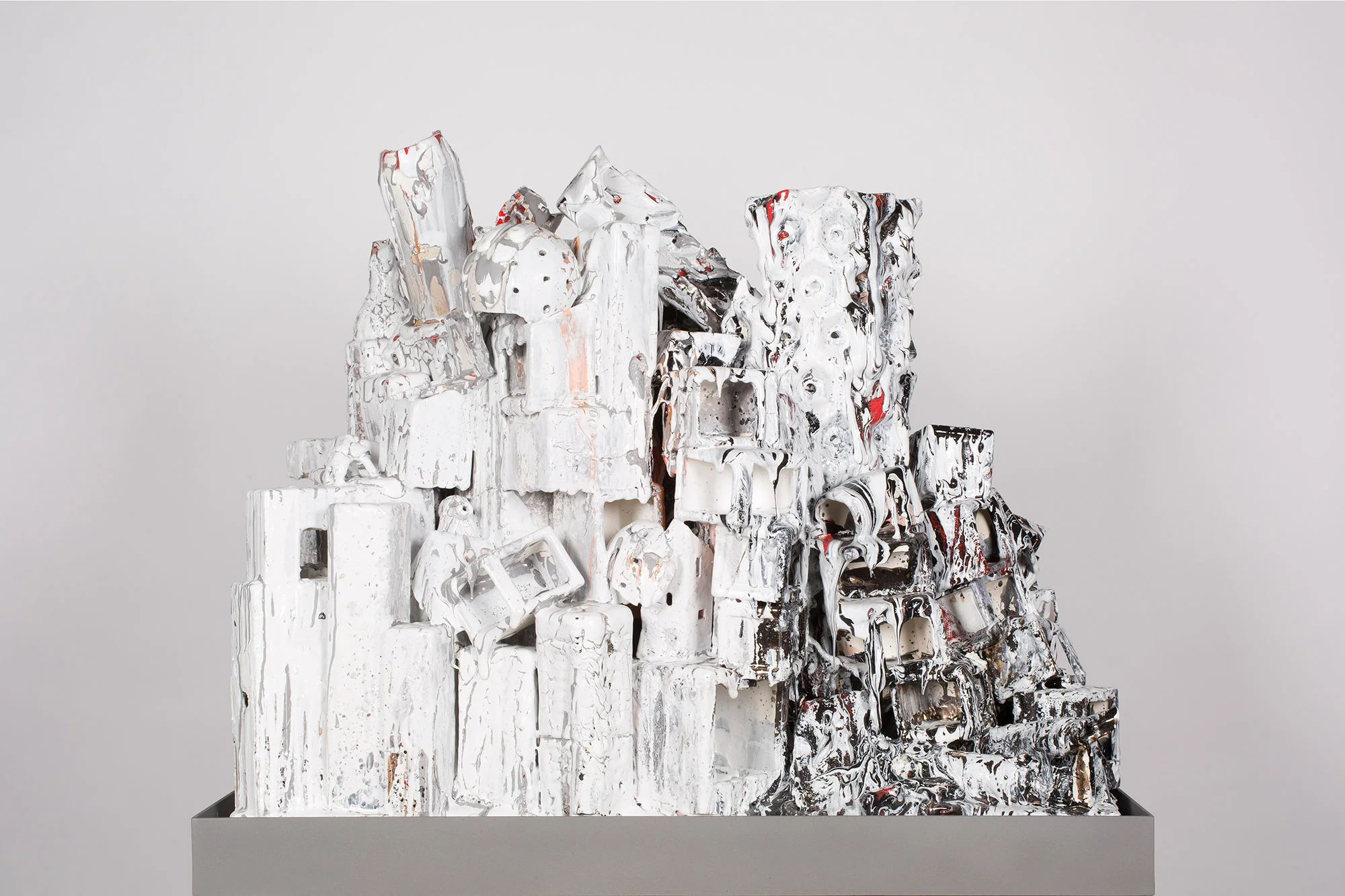 La Ciudad en Llamas (February 17–March 1, 2015: Cerámica Suro Contemporánea, Guadalajara, Jalisco, Mexico) 2015 Ceramica Suro slip cast remnants, glaze, and firing plate 54 x 42 x 26 1/2 inches Ceramics, 2013–