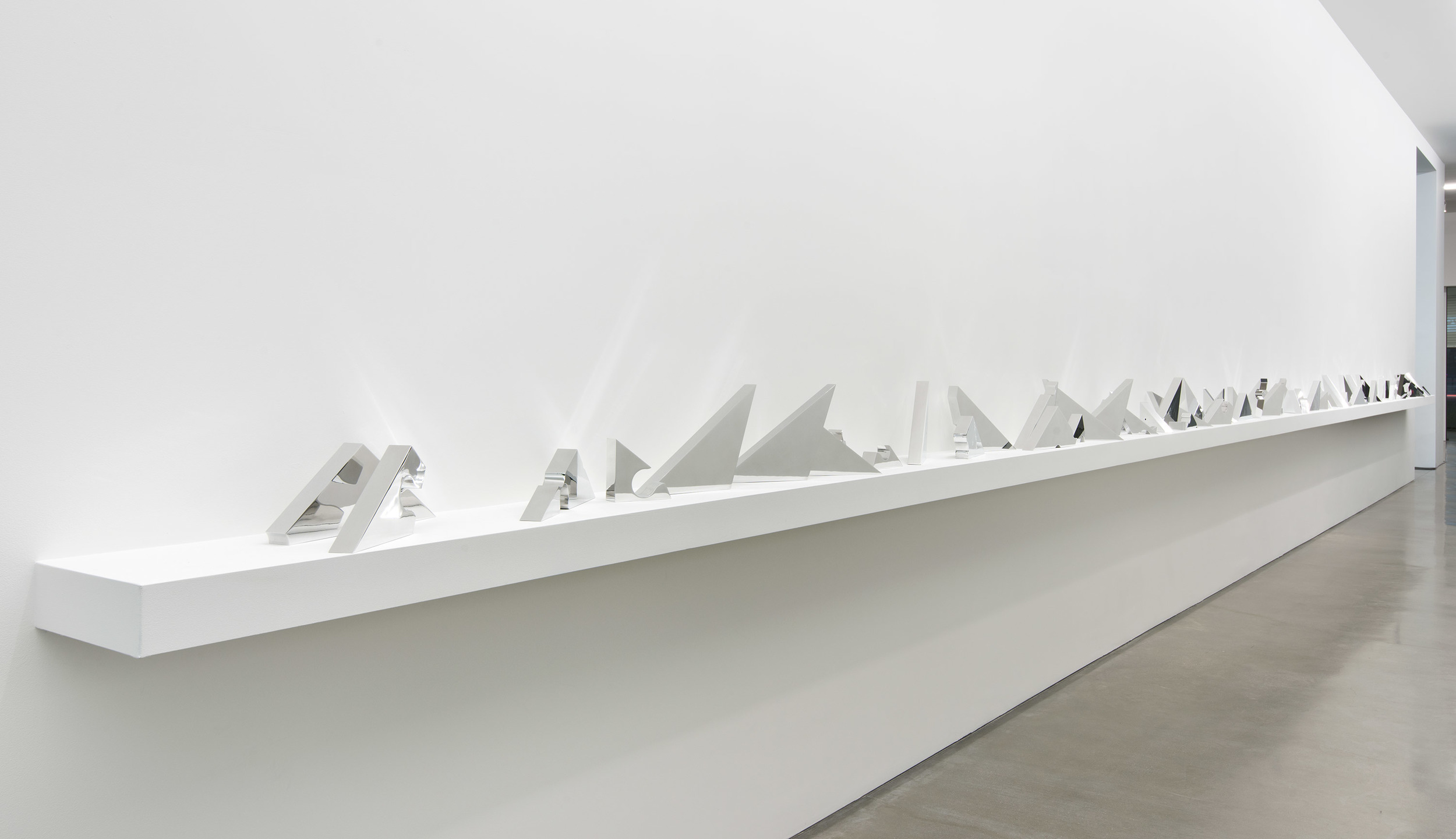   Aluminum Remnants [Copper Surrogate (90˚ Bend, 30˚/60˚, Antidiagonal Bisection:&nbsp;February 21, 2014, Los Angeles,&nbsp;California)]    2014   Polished aluminum  Dimensions variable, 80 parts   Remnants, 2011–     