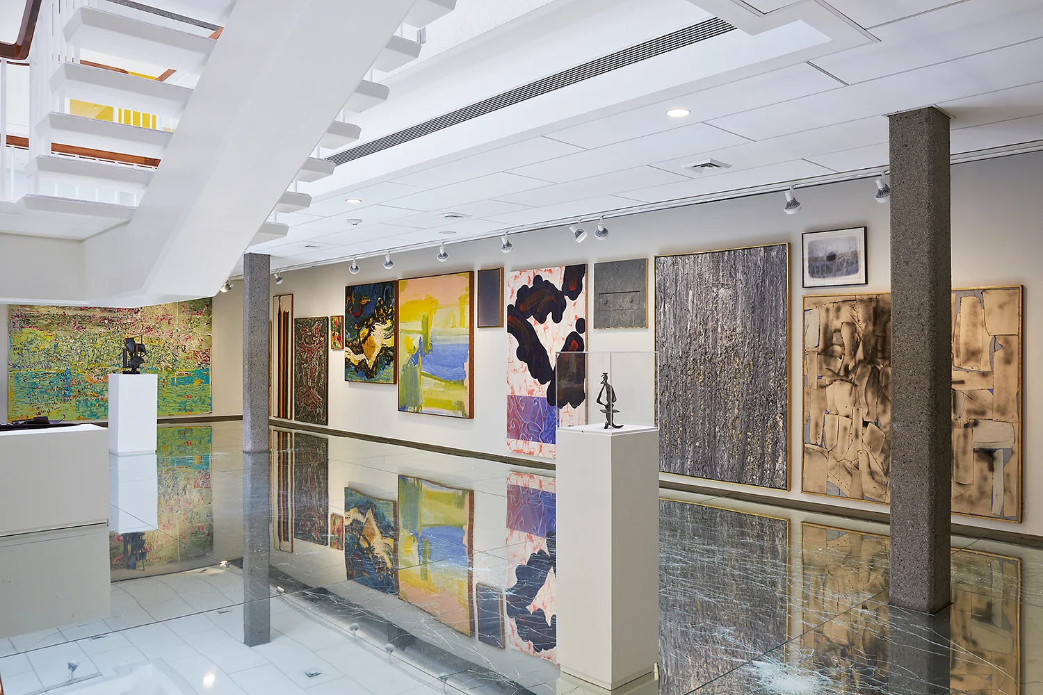 On the Matter of Abstraction (figs. A & B): Parallel Exhibitions of Post-War Non-Figurative Art from the Collection , Rose Art Museum, Brandeis University, Waltham, MA, 2013—in collaboration with Rose Art Museum Director Christopher Bedford. Rose Art Museum Permanent Collection. Anthony Caro, Mark Bradford, Brian Hunt, Morris Louis, Alfonso Ossorio, Hans Hofmann, Ronald Bladen, Willem De Kooning, Jules Olitski, David Reed, Jasper Johns, David Smith, Lawrence Poons, Aldo Tambellini, and Conrad Marca-Relli