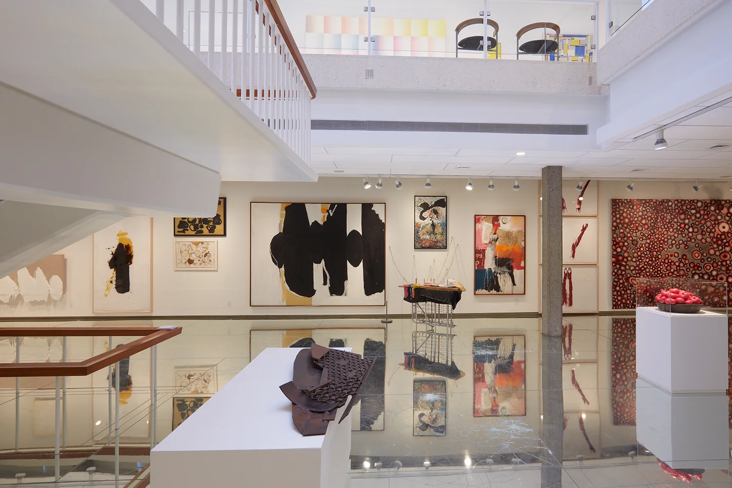 On the Matter of Abstraction (figs. A & B): Parallel Exhibitions of Post-War Non-Figurative Art from the Collection , Rose Art Museum, Brandeis University, Waltham, MA, 2013—in collaboration with Rose Art Museum Director Christopher Bedford. Rose Art Museum Permanent Collection. Roxy Paine, Ruth Peedin Fields, Philip Guston, Judy Pfaff, Robert Motherwell, Anthony Caro, Rona Pondick, Asger Jorn, Robert Rauschenberg, Ana Mendieta, Ross Bleckner, and Rona Pondick