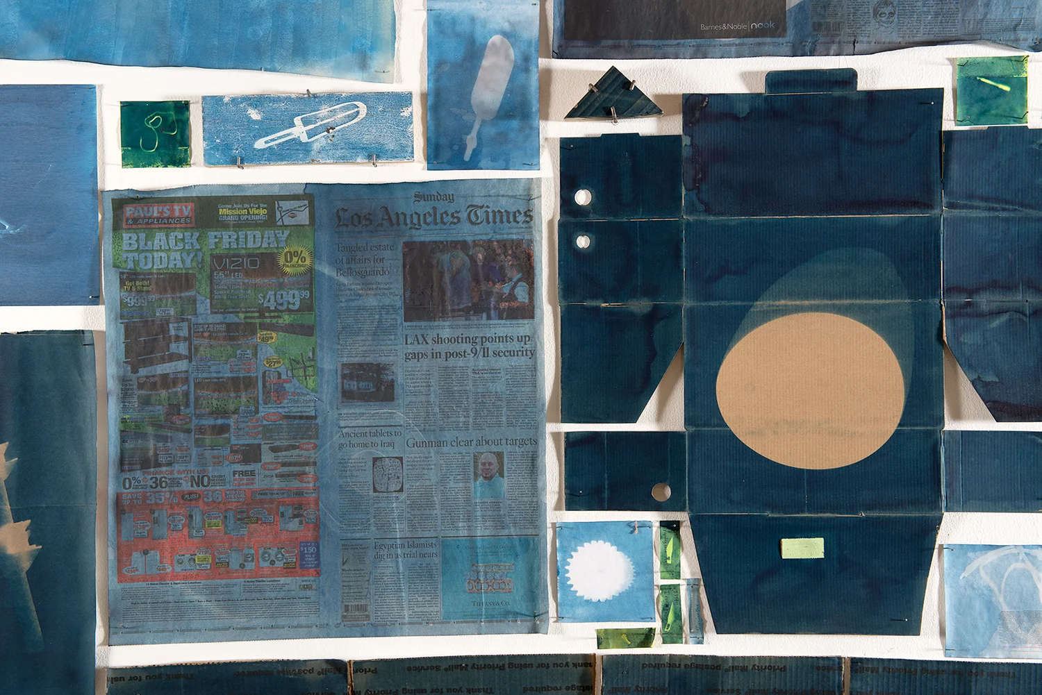 Detail of A Partial Disassembling of an Invention Without a Future: Helter-Skelter and Random Notes in Which the Pulleys and Cogwheels Are Lying Around at Random All Over the Workbench (7 October 2013–6 October 2014) 2014 Ammonium iron citrate and potassium ferricyanide on cellulose-based material, bound letterpress and digital offset print volumes Dimensions variable Cyanotypes, 2009–