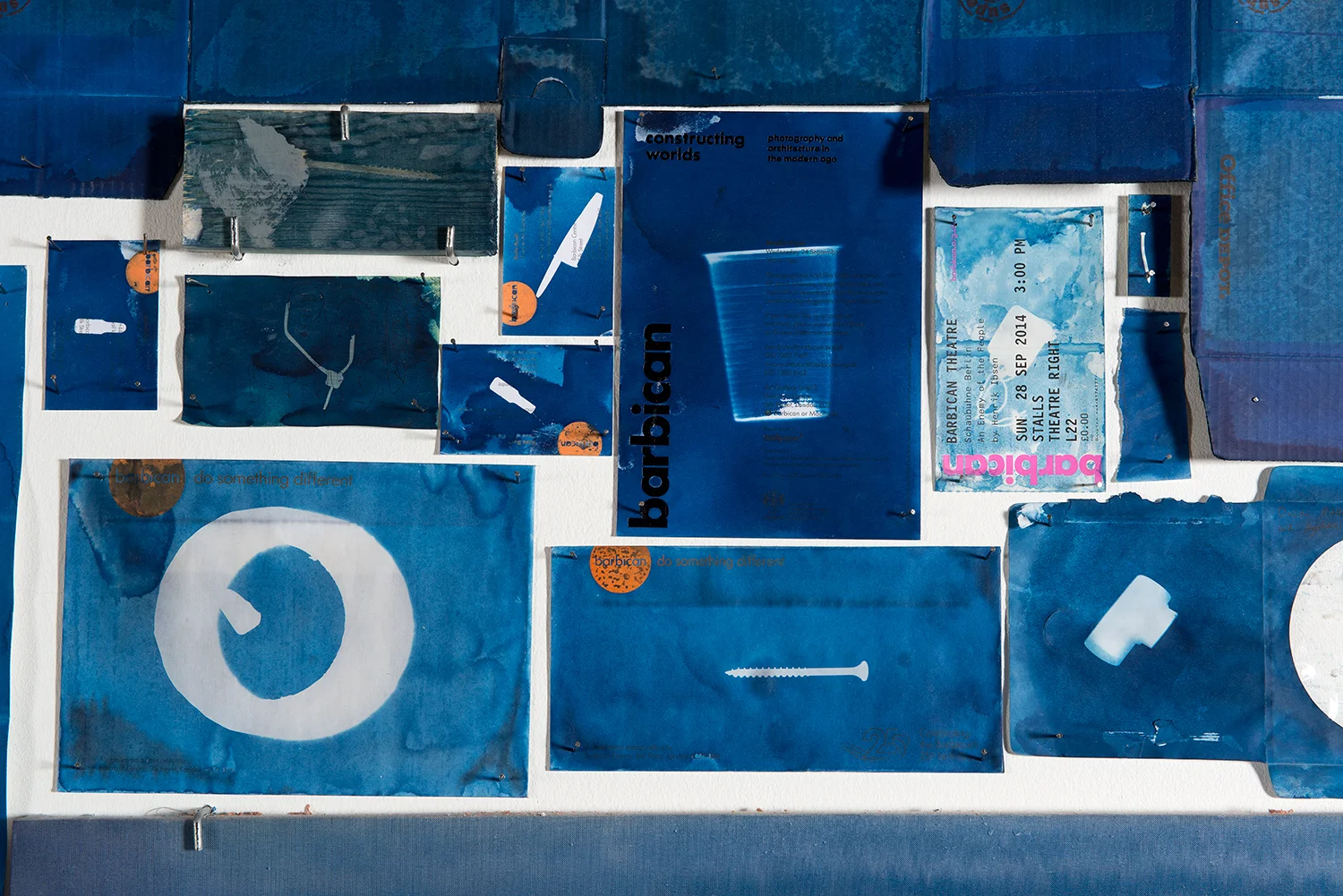 Detail of A Partial Disassembling of an Invention Without a Future: Helter-Skelter and Random Notes in Which the Pulleys and Cogwheels Are Lying Around at Random All Over the Workbench (7 October 2013–6 October 2014) 2014 Ammonium iron citrate and potassium ferricyanide on cellulose-based material, bound letterpress and digital offset print volumes Dimensions variable Cyanotypes, 2009–