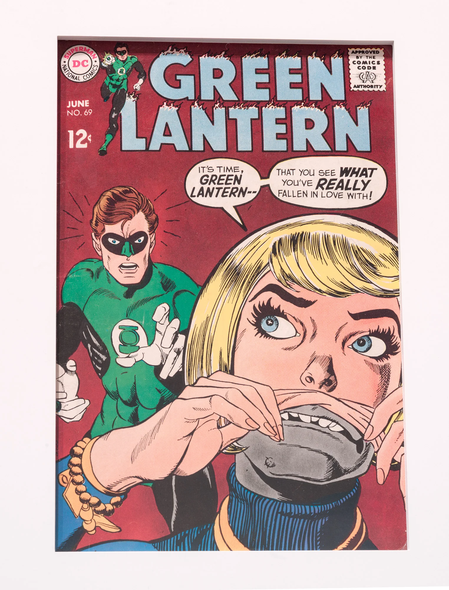 Detail of Unmaskings (1962–2001: Jimmy Olsen 59; Super Girl and Wonder Woman 63; Jimmy Olsen 79; Detective Comics 335; Bob Hope 93; BlackHawk 210B; Action Comics 349; Jimmy Olsen 111; Green Lantern 69; Action Comics 379; Detective Comics 407; Adventure Comics 428; Adventure Comics 429; Black Magic 1A; Black Magic 1B; House of Mystery 237; Teen Titans Annual; Batman Family Giant 9; Iron Man 103; Batman 321; Brave and the Bold 176; Detective Comics 507A; Detective Comics 507B; Hawkeye 1; AlphaFlight 12B; Batman 318; Captain America 311; Captain America 320; Boris the Bear 11; Excalibur 1; Excalibur 2; Batman 458; The Mask 1; Human Target 1; Captain Planet 8; Batman 484; Blood and Shadows; DareDevil 358; Gen13 53; DareDevil 241; Betty and Veronica 117) 2012 Color offset periodicals, Cintra, Plexiglas, mat board 14 1/4 x 18 inches each, 41 parts Unmaskings, 2012–2013