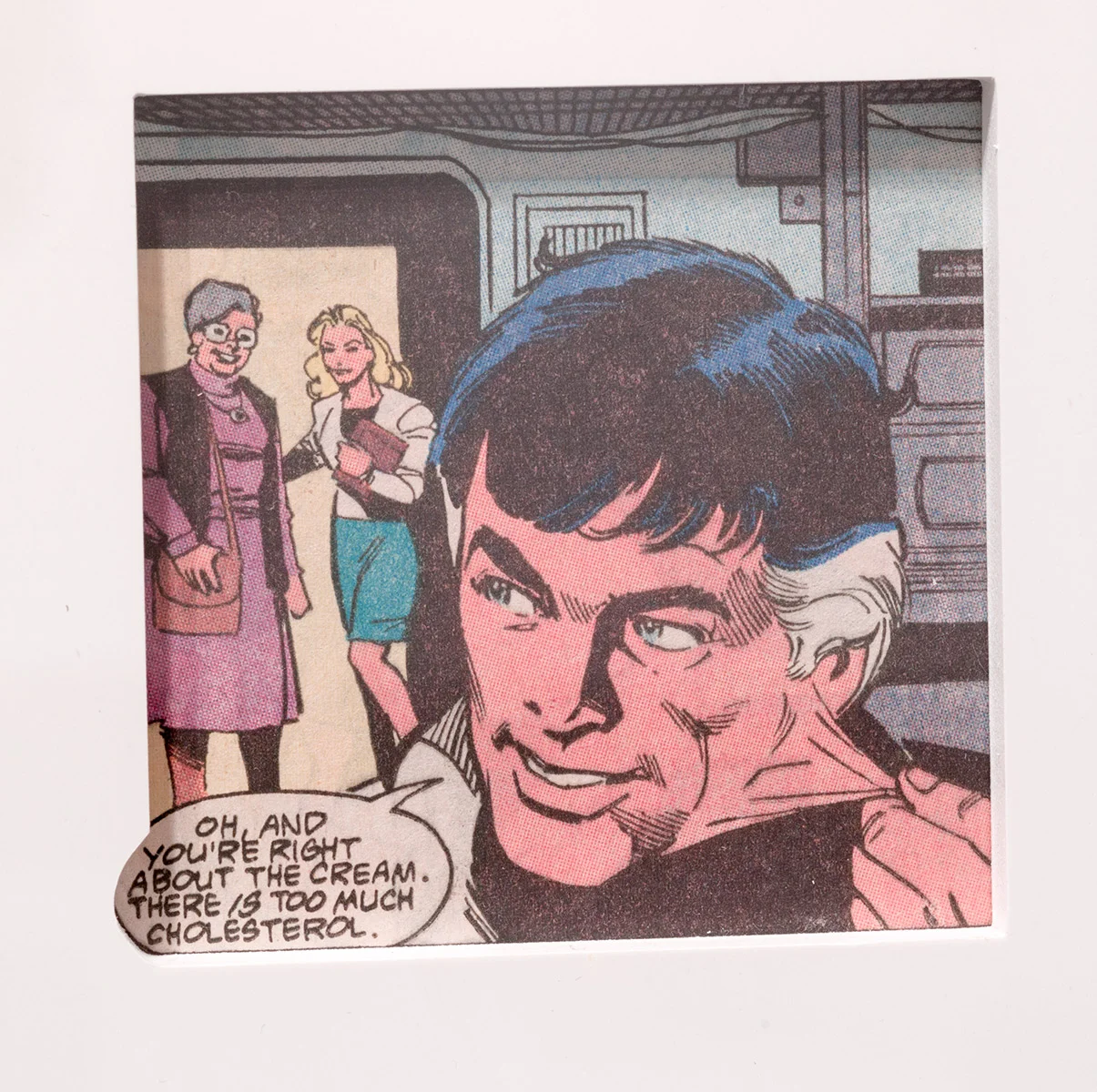 Detail of Unmaskings (1962–2001: Jimmy Olsen 59; Super Girl and Wonder Woman 63; Jimmy Olsen 79; Detective Comics 335; Bob Hope 93; BlackHawk 210B; Action Comics 349; Jimmy Olsen 111; Green Lantern 69; Action Comics 379; Detective Comics 407; Adventure Comics 428; Adventure Comics 429; Black Magic 1A; Black Magic 1B; House of Mystery 237; Teen Titans Annual; Batman Family Giant 9; Iron Man 103; Batman 321; Brave and the Bold 176; Detective Comics 507A; Detective Comics 507B; Hawkeye 1; AlphaFlight 12B; Batman 318; Captain America 311; Captain America 320; Boris the Bear 11; Excalibur 1; Excalibur 2; Batman 458; The Mask 1; Human Target 1; Captain Planet 8; Batman 484; Blood and Shadows; DareDevil 358; Gen13 53; DareDevil 241; Betty and Veronica 117) 2012 Color offset periodicals, Cintra, Plexiglas, mat board 14 1/4 x 18 inches each, 41 parts Unmaskings, 2012–2013