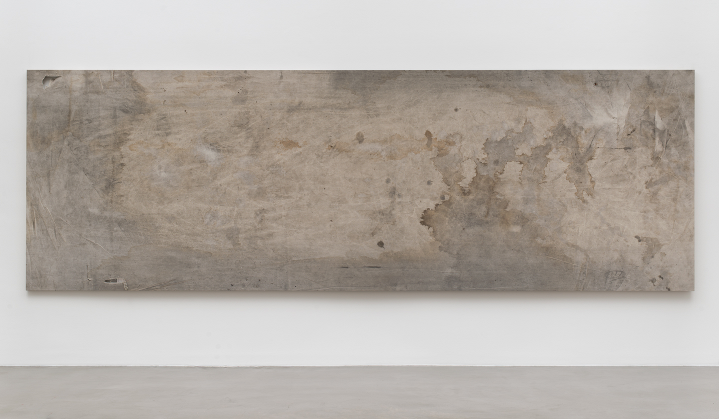   Shroud Painting (ExxonMobil Mobil 1 0W-40 Synthetic Motor Oil: August 14, 2011–August 13, 2012, Los Angeles, California, 55914)    2015   Oil on canvas  66 x 200 inches   Walid AlBeshti, 2015     