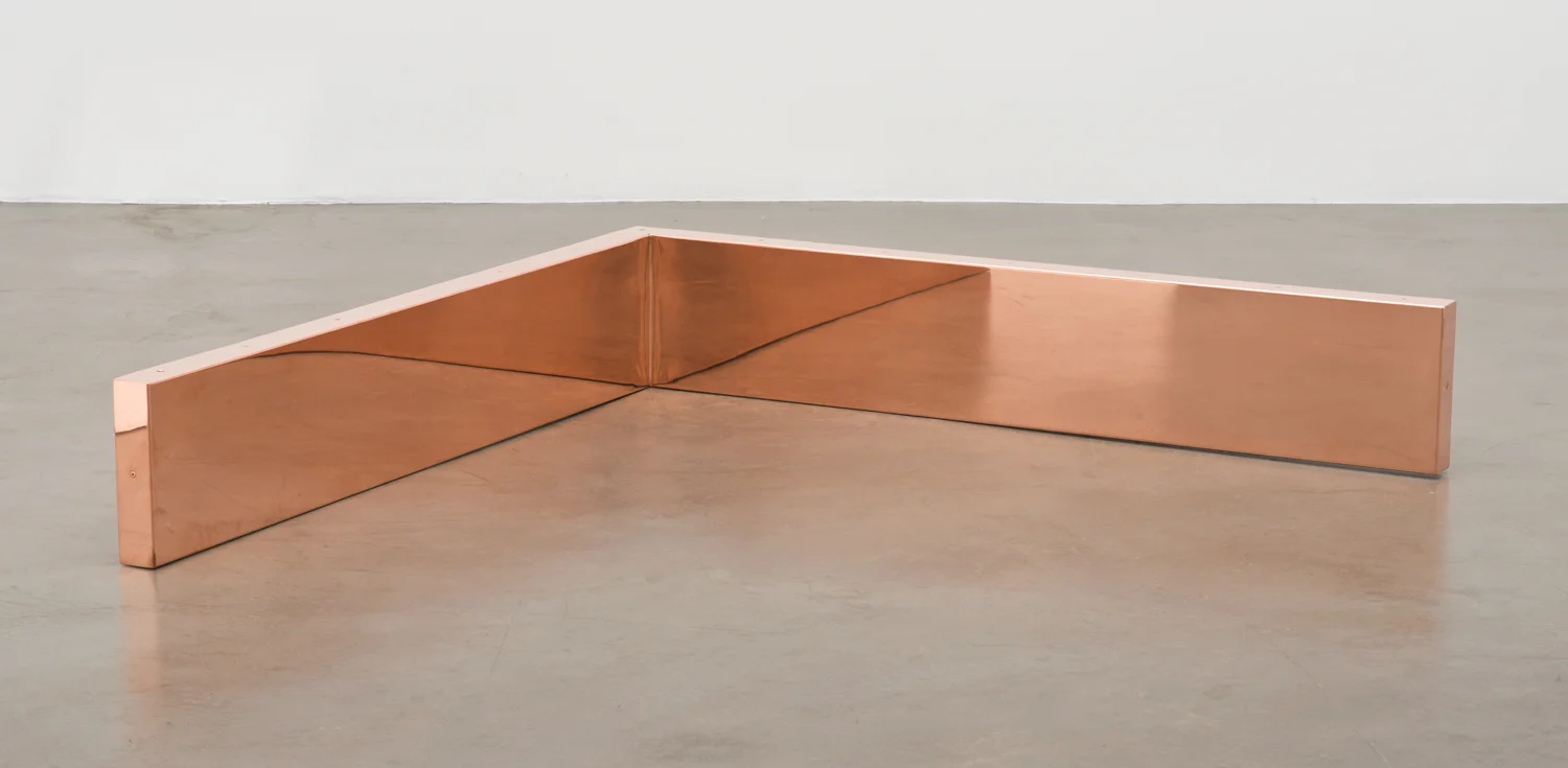 Copper Surrogate (60” x 120” 48 ounce C11000 Copper Alloy, 90° Bend, 60” Bisection/Section 3: October 20/27, 2014, Paris, France; November 25/January 26–27, 2014, London, United Kingdom) 2014– Polished copper 11 x 60 x 60 inches Marginalia, 2014