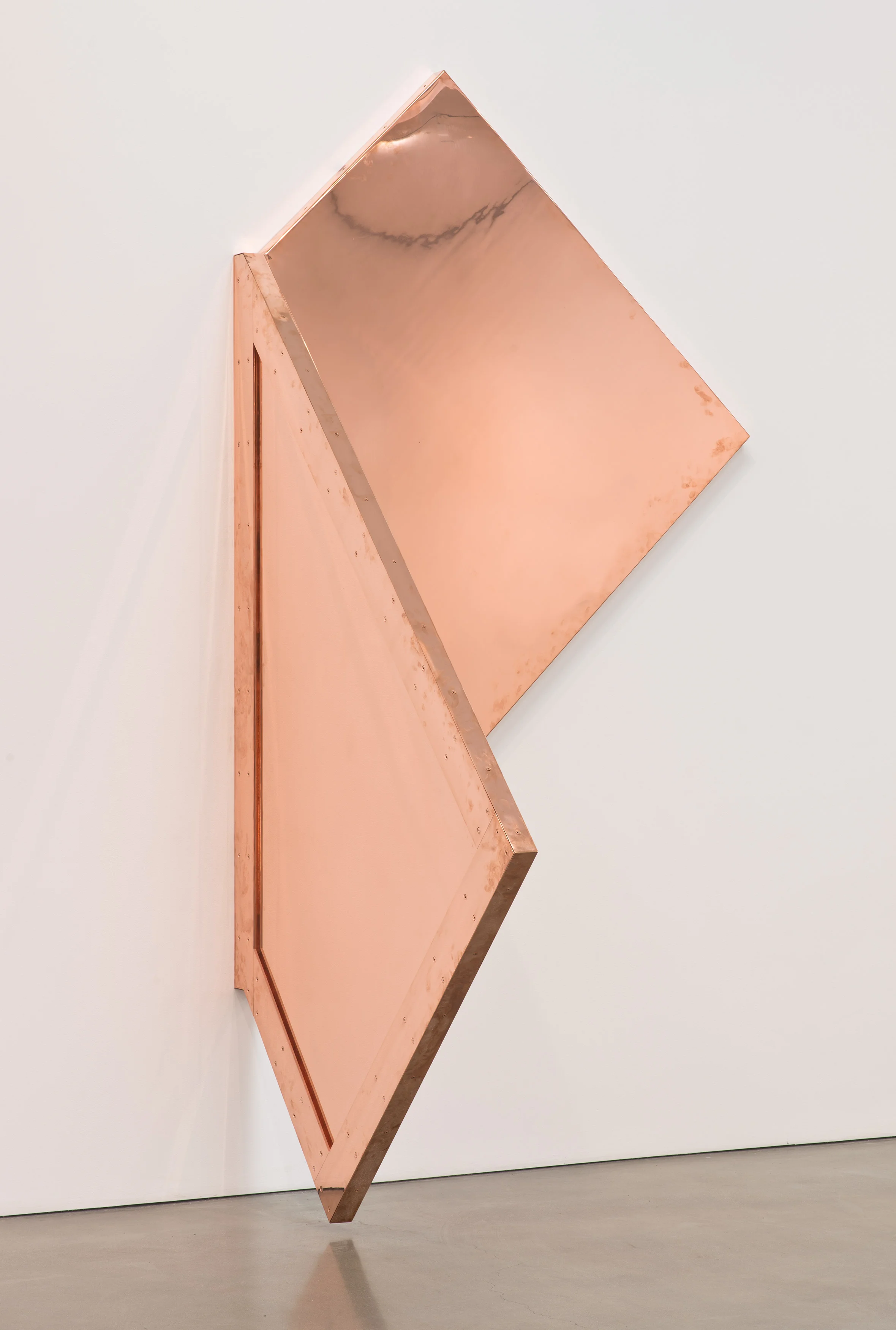 Copper Surrogate (60" x 120" 48 ounce C11000 Copper Alloy, 90º Bend, 77 3/4” 45º Diagonal / 135º Antidiagonal Bisection: February 20/April 5, 2014, Los Angeles, California) 2014– Polished copper 110 x 60 x 50 inches Selected Bodies of Work, 2014