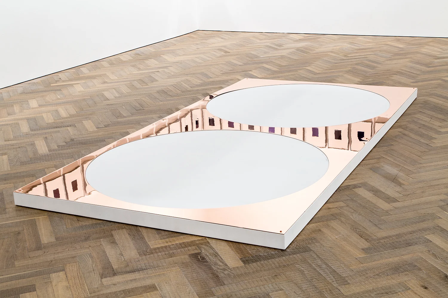 Copper Remnant (Table: designed by unknown, date unknown; Rue de Livourne 35, Brussels, Belgium, September 6, 2011) 2014 Polished copper 120 x 60 inches Marginalia, 2014