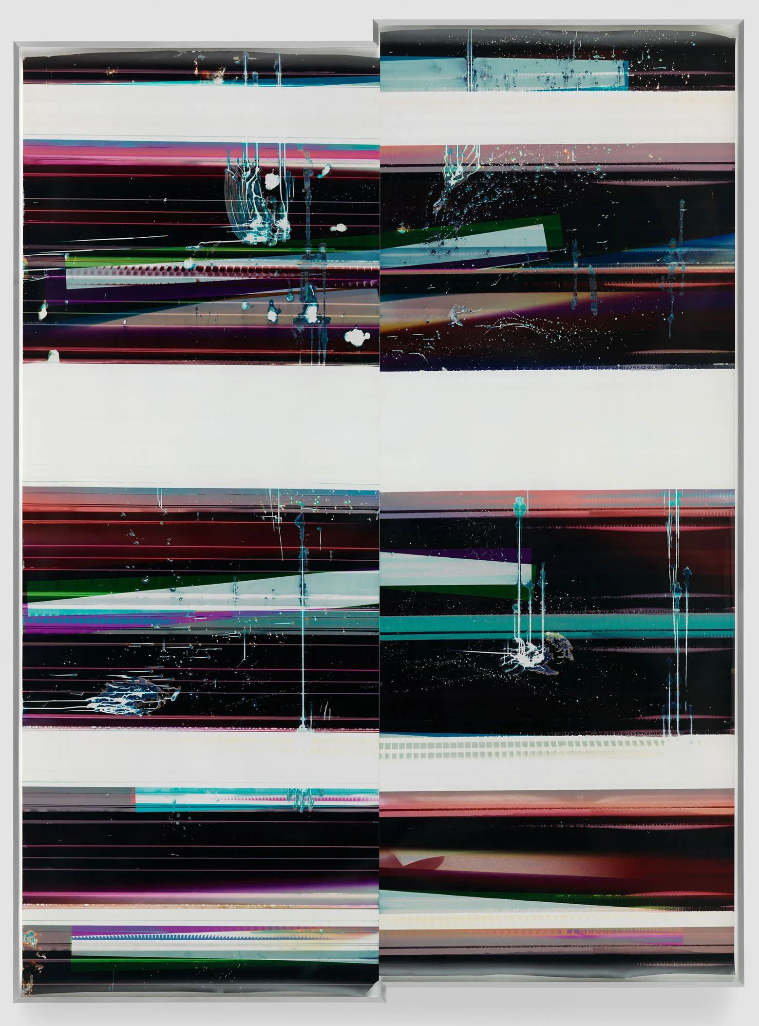 Cross-Contaminated RA4 Contact Print / Processor Stall / Depleted Developer (MYC/Six Magnet/Six Magnet: Los Angeles, California, April 7, 2016, Fujicolor Crystal Archive Super Type C, Em. No. 112-006, Kodak Ektacolor RA Bleach-Fix and Replenisher, 06716), Kreonite KM IV 5225 RA4 Color Processor, Ser. No. 00092174 2016 Color photographic paper 134 x 100 inches Inverted RA4 Contact Prints, 2016–