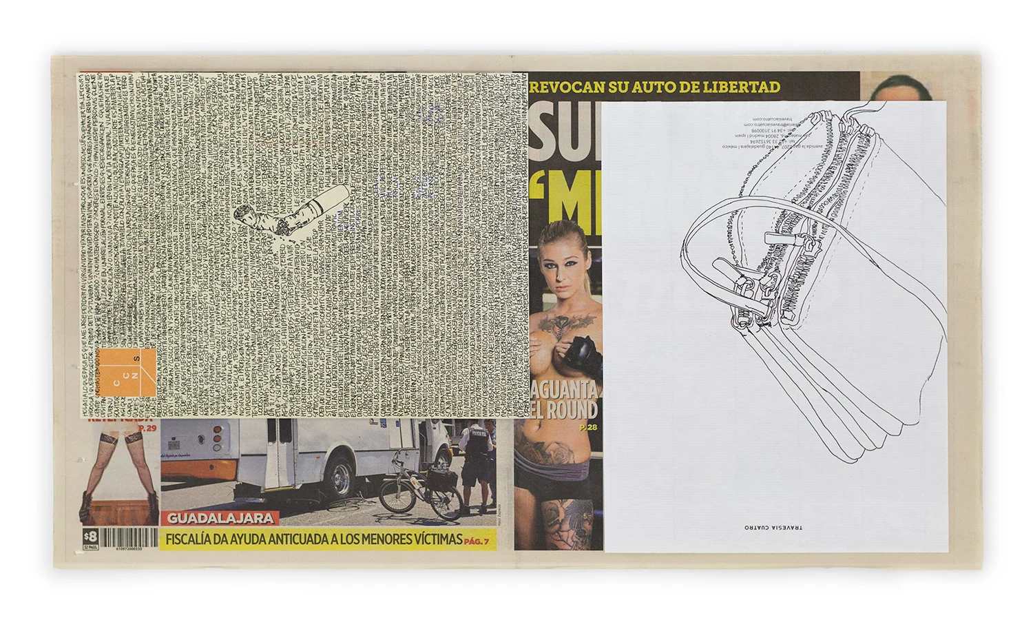 Political Drawing (Metro: Guadalajara, Mexico, Sábado 29 Agosto 2015) 2015 Ink on paper, daily newspaper 12 1/2 x 22 3/4 inches Drawings, 2014– Disponibles, 2015