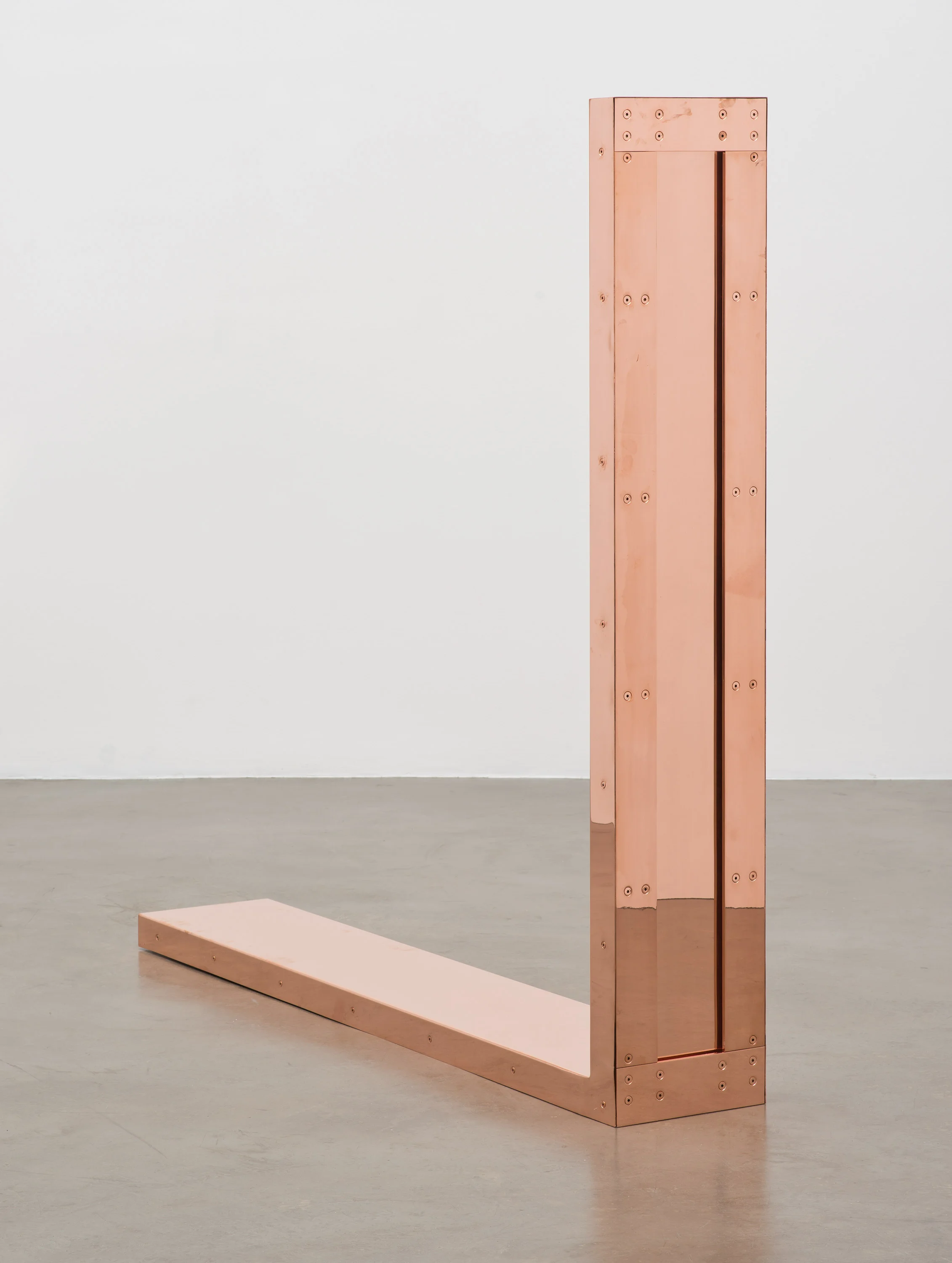 Copper Surrogate (60” x 120” 48 ounce C11000 Copper Alloy, 90º Bend, 60” Bisection:/Section 5: November 25/January 26–27, 2014, London, United Kingdom) 2014 Polished copper 11 x 60 x 60 inches Surrogates (Modular, Art Handling), 2014– Marginalia, 2014