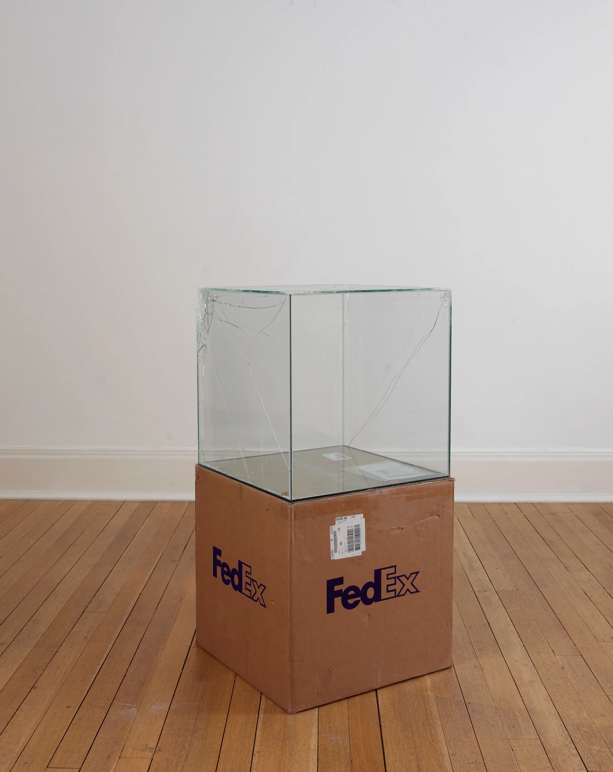 FedEx® Large Kraft Box © 2008 FEDEX 330510 REV 6/08 GP, International Priority, Los Angeles–London trk#868587728050, October 02–05, 2009 2009– Laminated glass, FedEx shipping box, accrued FedEx shipping and tracking labels, silicone, metal, tape 24 x 24 x 24 inches FedEx Glass Works, 2007– Production Stills, 2009
