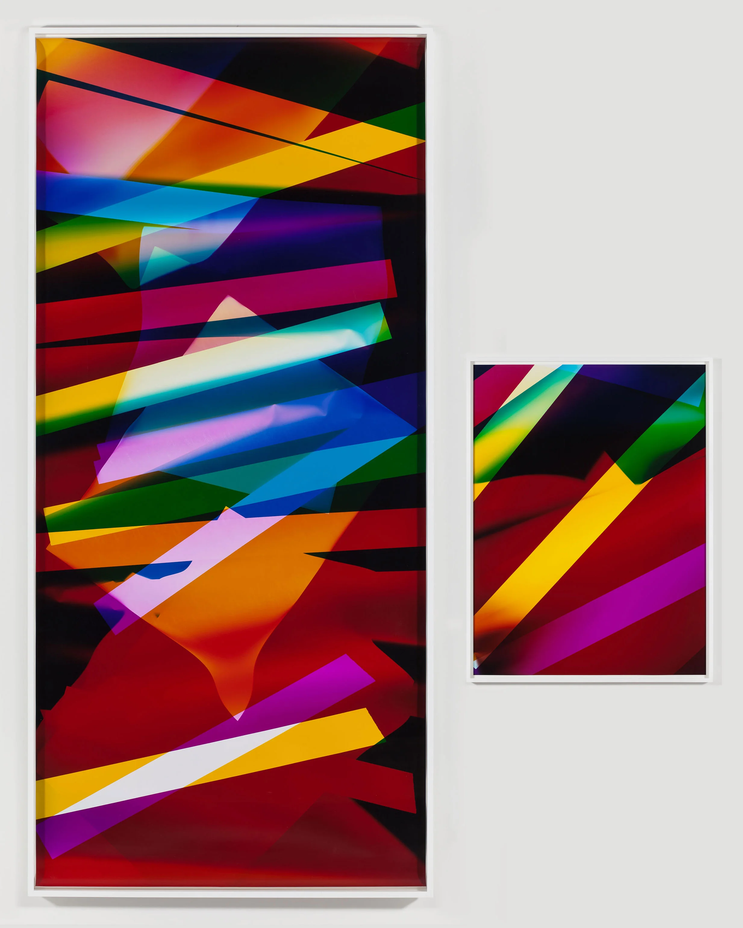 Four Magnet, Three Color Curl (CMY: Irvine, California, September 13, 2009, Fuji Crystal Archive Type C) / Abstract (Four Magnet, Three Color Curl (CMY: Irvine, California, September 13, 2009, Fuji Crystal Archive Type C)) 2009 Color photographic paper Part 1: 110 x 50 inches, Part 2: 40 x 30 inches Three-Color Curls, 2008–2013