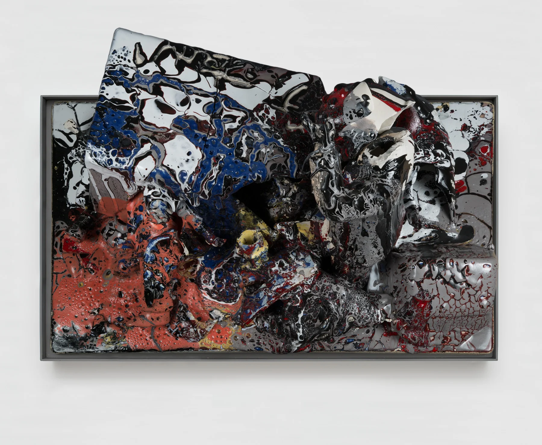 La Masa Militarizada y El Despotismo (August 28–September 10, 2013: Cerámica Suro, Guadalajara, Jalisco, Mexico) 2013 Ceramica Suro slip cast remnants, glaze, and firing plate 20 1/2 x 31 1/2 x 22 inches Fair Use, 2013
