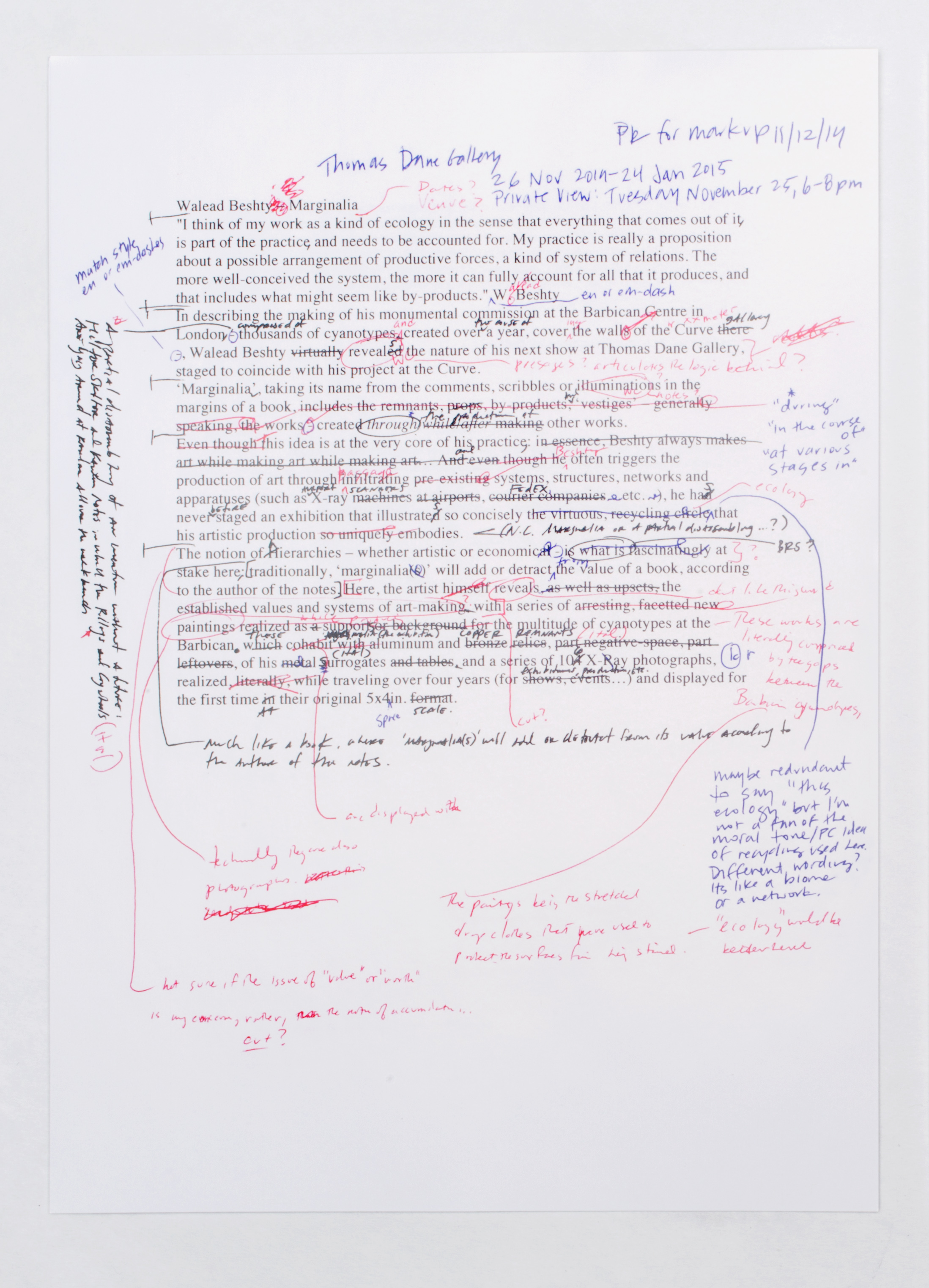   Marginalia press release   Thomas Dane Gallery  London  United Kingdom  2014    