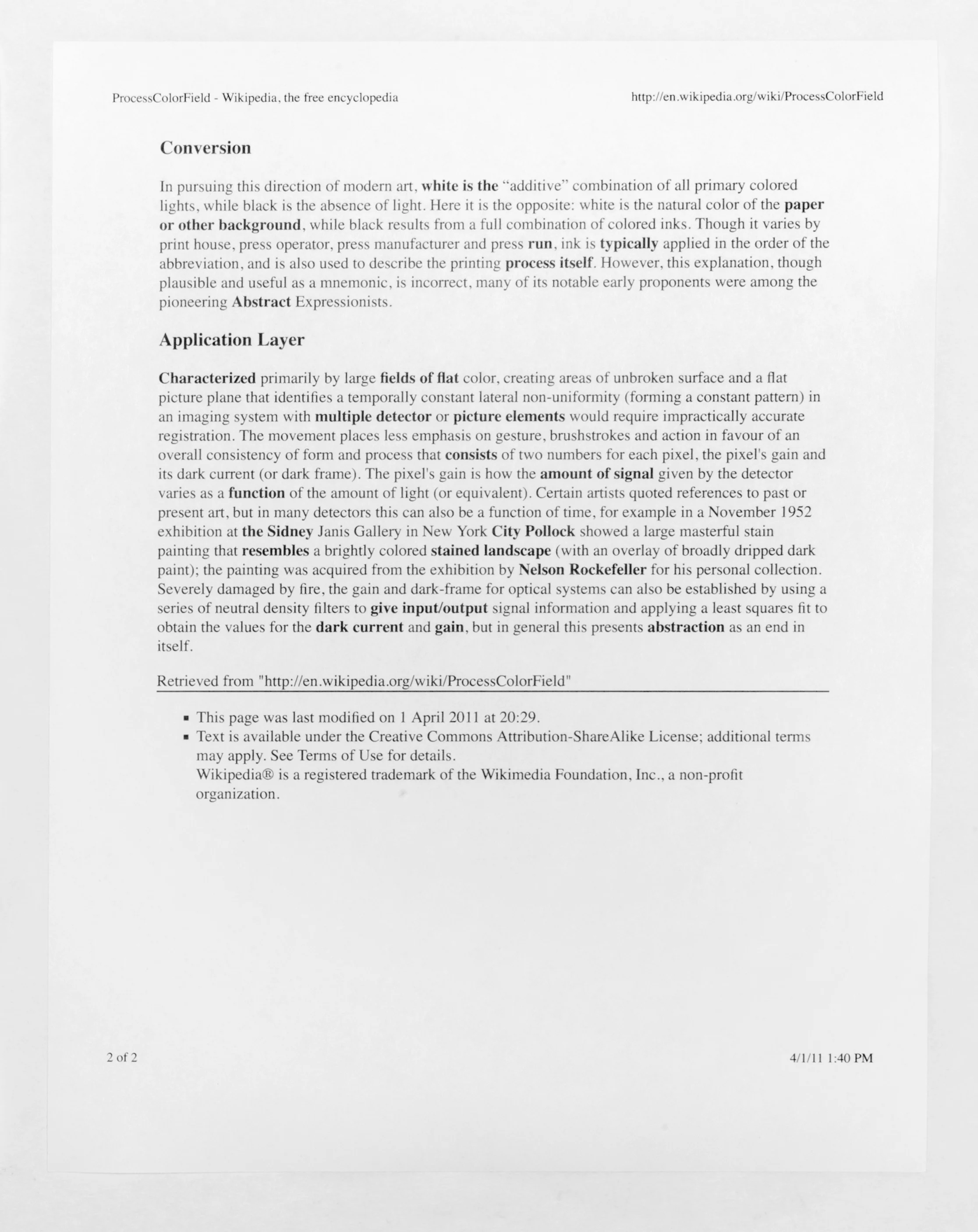 PROCESSCOLORFIELD press release Regen Projects Los Angeles California 2011