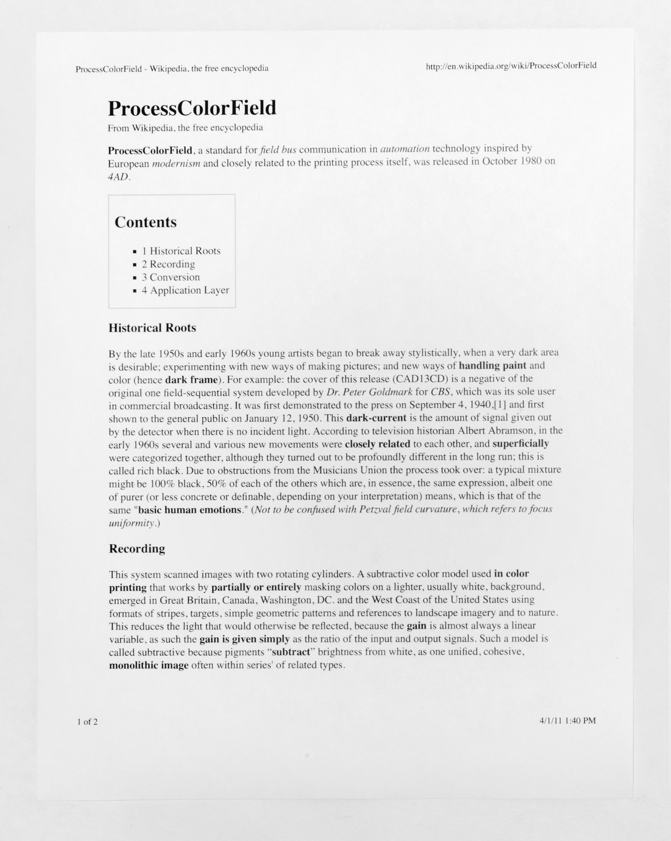   PROCESSCOLORFIELD press release   Regen Projects  Los Angeles  California  2011    