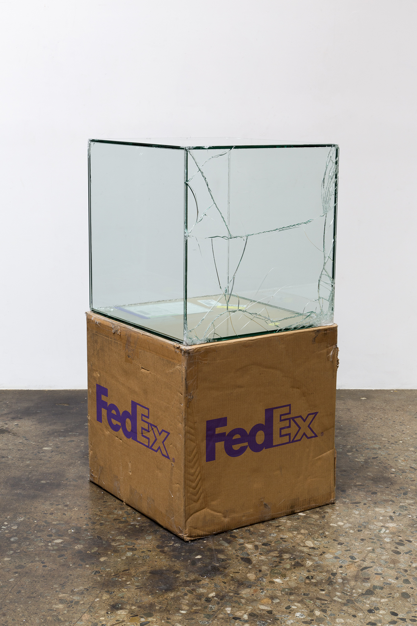   FedEx® Large Kraft Box  © 2008 FEDEX 330510 REV 6/08 GP, International Priority, Los Angeles–Tokyo trk#778608484821, March 9–13, 2017, International Priority, Tokyo–Los Angeles trk#805795452126, July 13–14, 2017    2017–   Laminated glass, FedEx sh