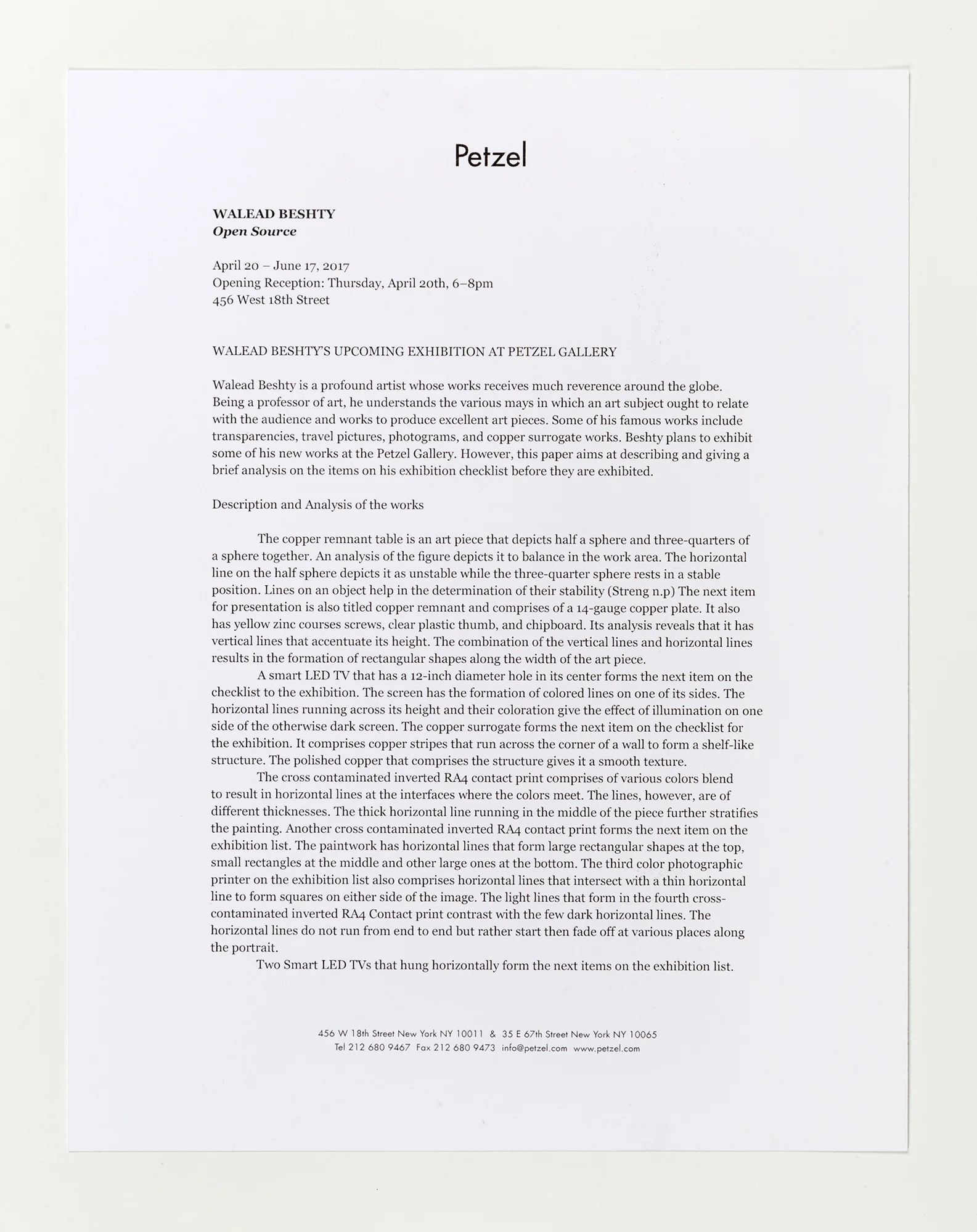 Open Source press release Petzel Gallery New York New York 2017