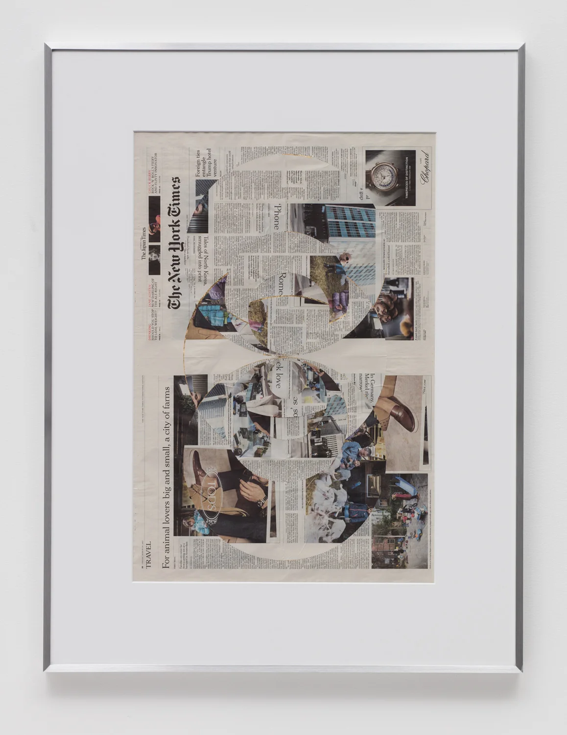 Blind Collage (Four 180º Rotations, The New York Times International Edition, Distributed with The Japan Times, Friday, March 24, 2017) 2017 Newspaper, tape, and 22 karat gold leaf 43 5/8 x 33 1/8 inches Blind Collages, 2017–