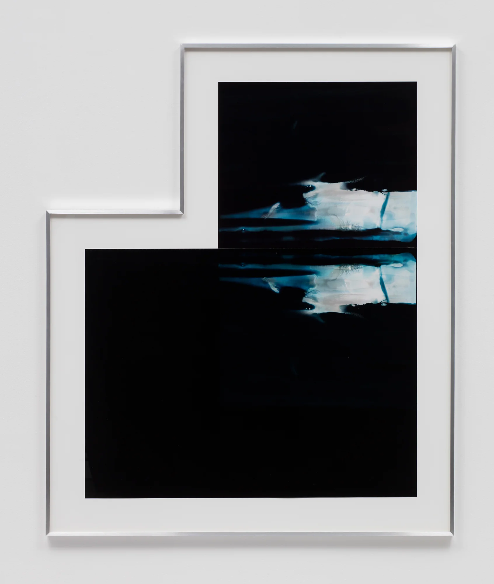Asymmetrical Inverted RA4 Contact Print / Processor Stall (CMY: Los Angeles, California, January 17, 2018; Fujicolor Crystal Archive Super Type C, Em. No. 159-016 / Fujicolor Crystal Archive Super Type II, Em. No. 859809B217; Kodak Ektacolor RA Bleach-Fix and Replenisher; Kreonite KM IV 5225 RA4 Color Processor, Ser. No. 00092174; 01618) 2018 Color photographic paper 59 1/4 x 49 1/2 inches Asymmetrical Inverted RA4 Contact Prints, 2018–