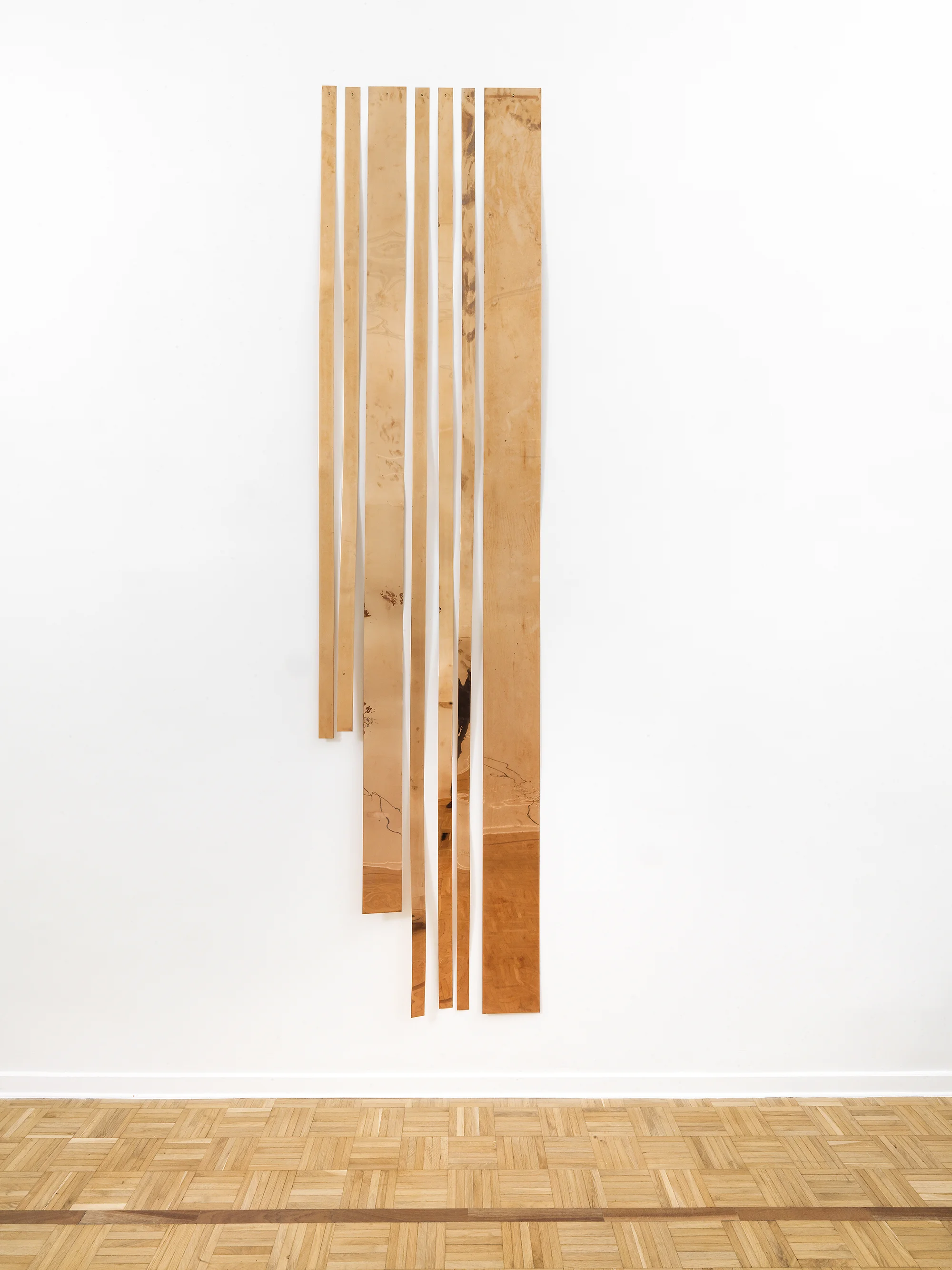 Copper Remnants (60” x 120” 48 ounce C11000 Copper Alloy, 90º Bend, 60” Bisection/5 Sections) 2014 Polished copper Dimensions variable, 7 parts Remnants, 2011–