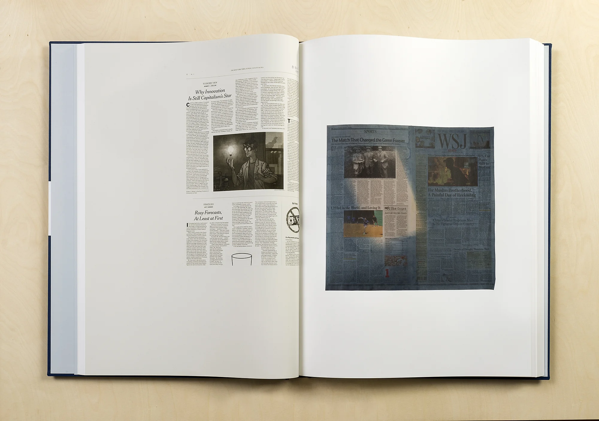 A Partial Disassembling of an Invention Without a Future: Helter-Skelter and Random Notes in Which the Pulleys and Cogwheels Are Lying Around at Random All Over the Workbench (7 October 2013–6 October 2014) 2014 Bound letterpress and digital offset print volumes 27 11/16 x 19 5/8 inches, each