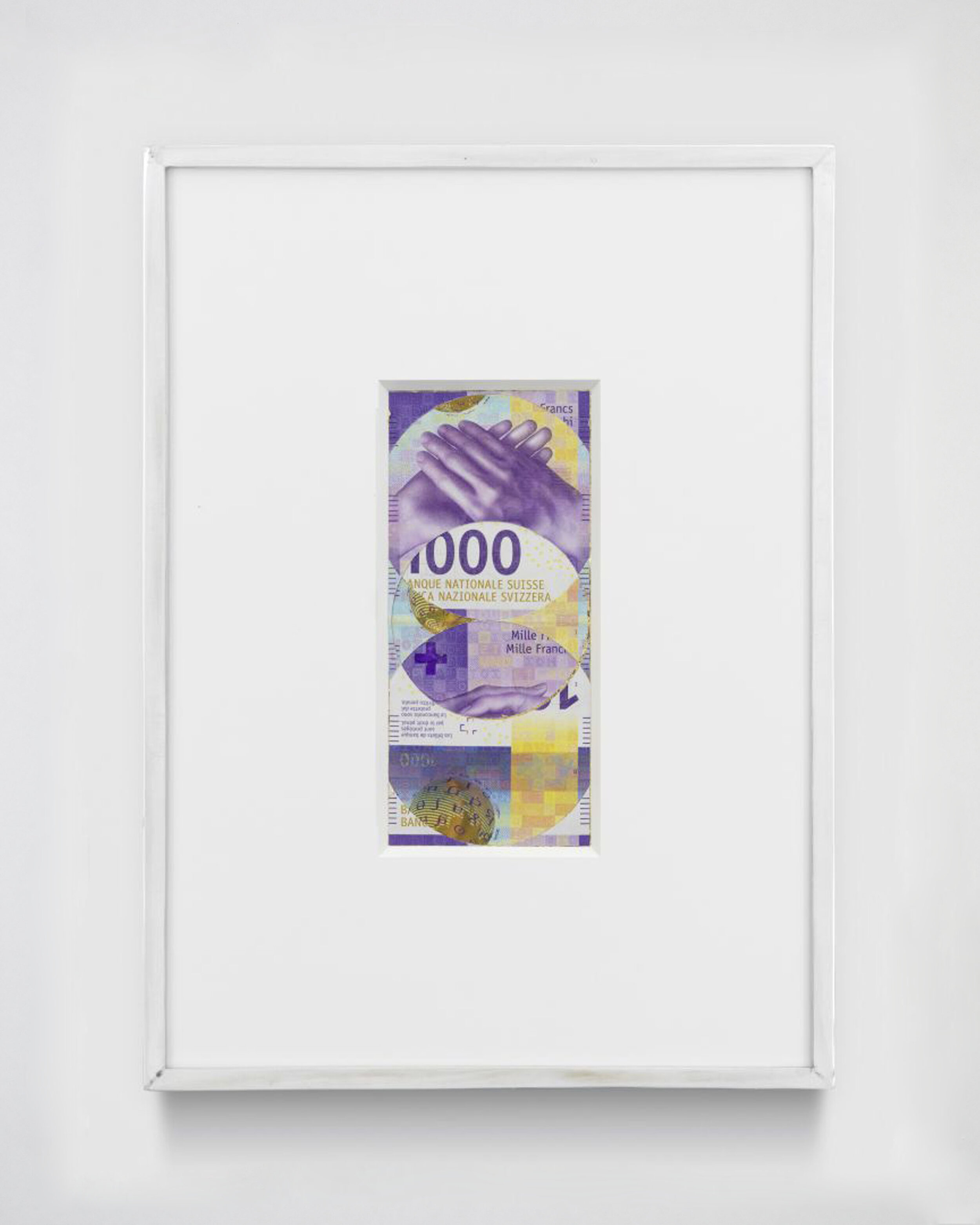   Blind Collage (Three 180º Rotations, Swiss National Bank One-Thousand-Franc Note: Series 2019, Issued by Banque Nationale Suisse, Printed in Zürich, Switzerland by Orell Füssli Security Printing Ltd., Designed by Manuela Pfrunder GMBH, Serial No. 1