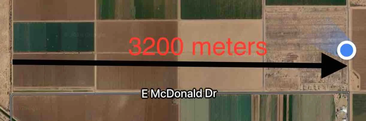 Scottsdale Test Site, 3200 meters without obstruction except ground.