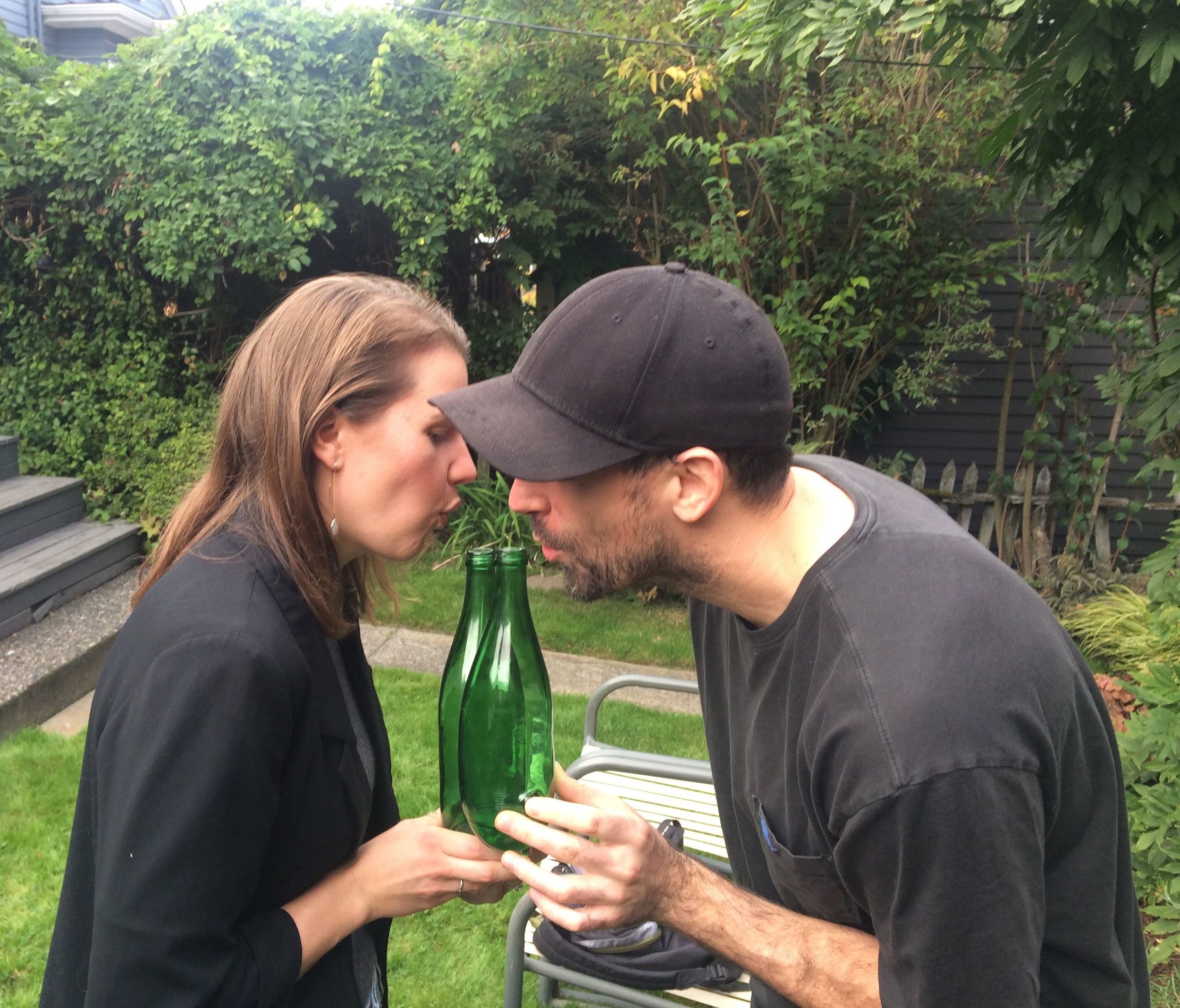   David Horvitz.    not yet titled . 2016.  manipulated found glass. [the instrument is for two people to play at the same time by blowing over the opening to create a sound. you can fill it with water to change the pitch. cover the two holes with yo