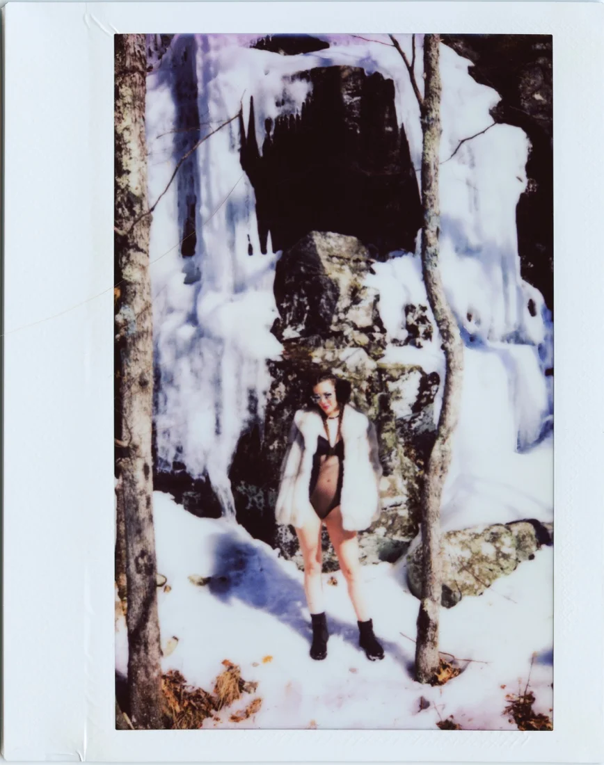 Kaaterskill Falls Polaroid Scans 23; Christina Frozen Waterfall Fur.jpg