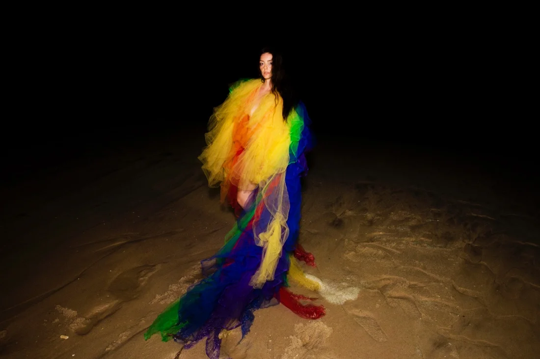 Fire Island Pines Independence Day Weekend 2018 56; Beach At Night Christina Raimbow Tulle Dress.jpg