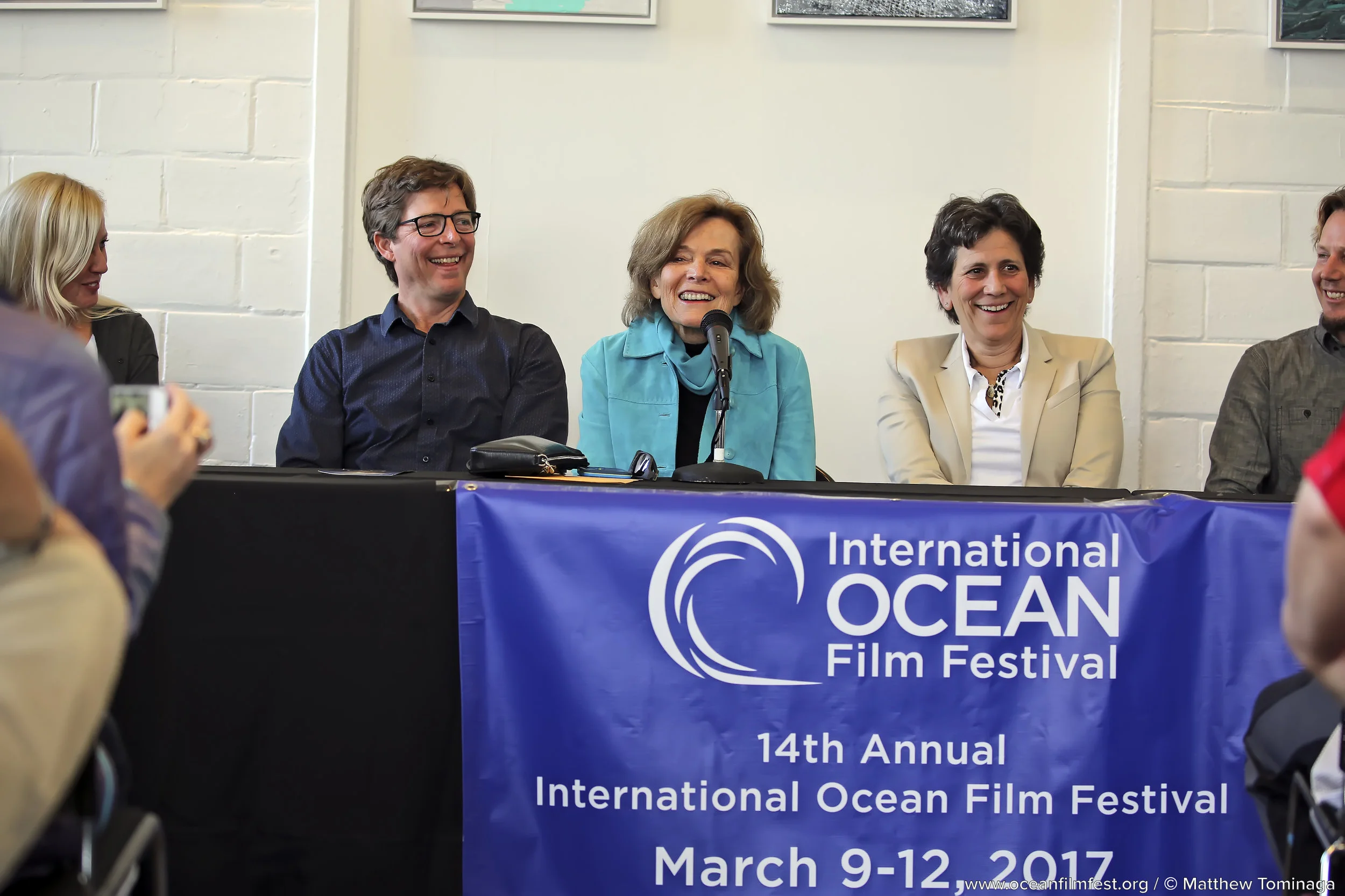 Dr. Sylvia Earle, center, part of the 2017 IOFF shark panel discussion, along with Dr. Sal Jorgensen of the Monterey Bay Aquarium to her left and. Dr. Barbara Block of Stanford University to her right. Photo: Matthew Tominaga.