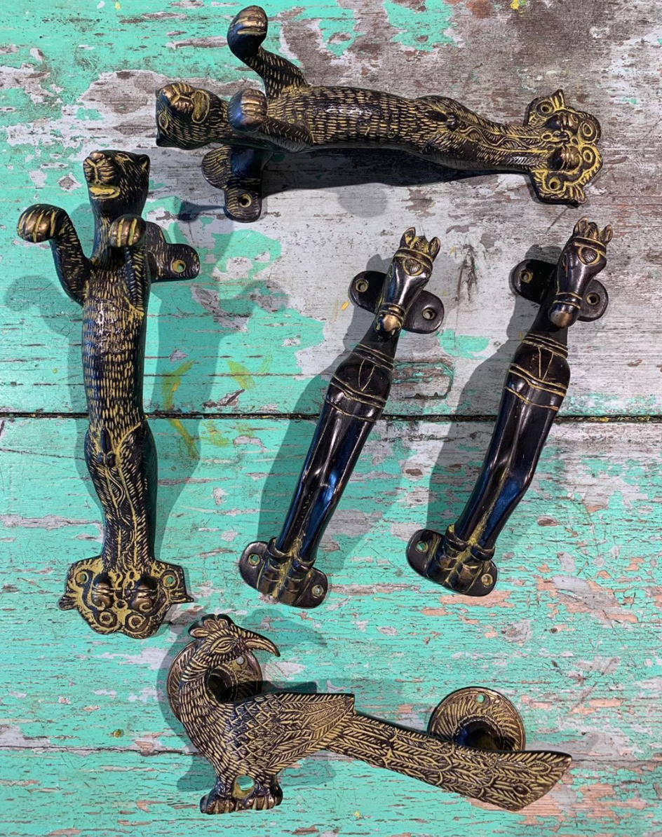 Hand carved brass handles from Bombay